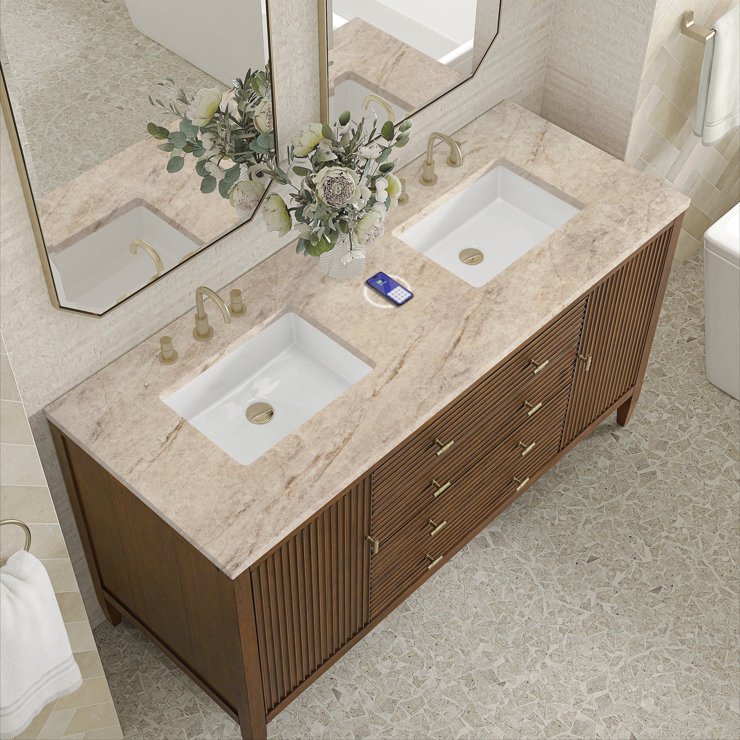 
                  
                    Myrrin 60" Double Vanity in Mid-Century Walnut Double bathroom Vanity James Martin Vanities FreePower-Enabled Tajnar Eclos 
                  
                