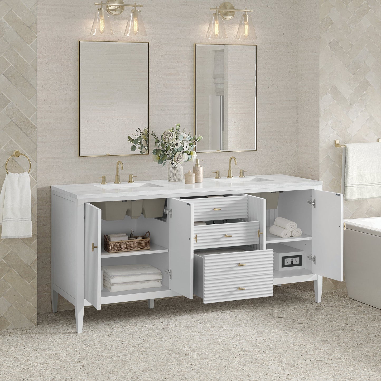 
                  
                    Myrrin 72" Double Vanity in Bright White Double bathroom Vanity James Martin Vanities 
                  
                