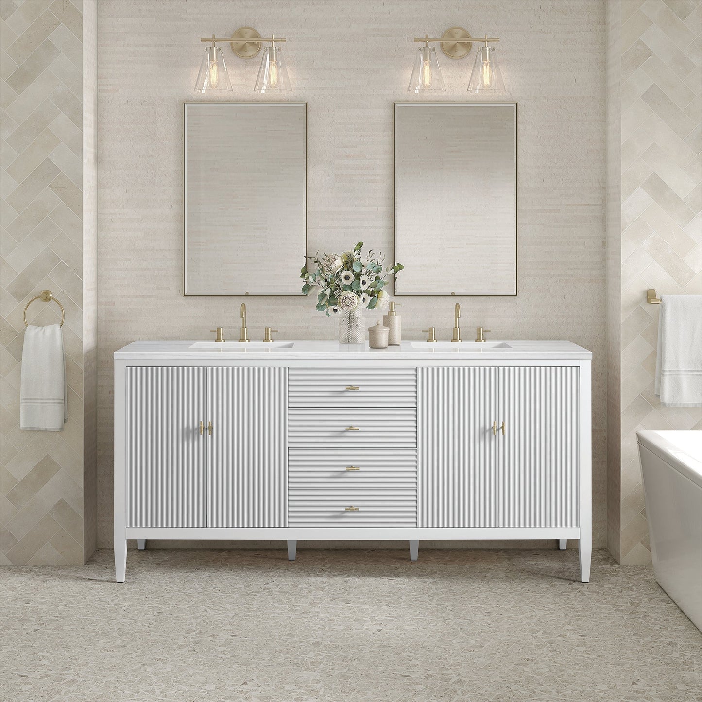 Myrrin 72" Double Vanity in Bright White Double bathroom Vanity James Martin Vanities 