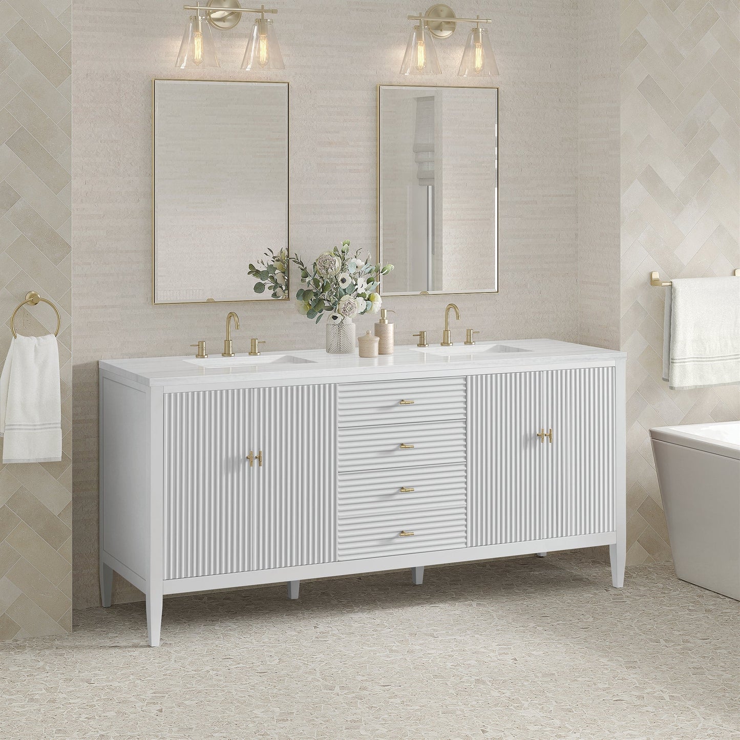 
                  
                    Myrrin 72" Double Vanity in Bright White Double bathroom Vanity James Martin Vanities 
                  
                