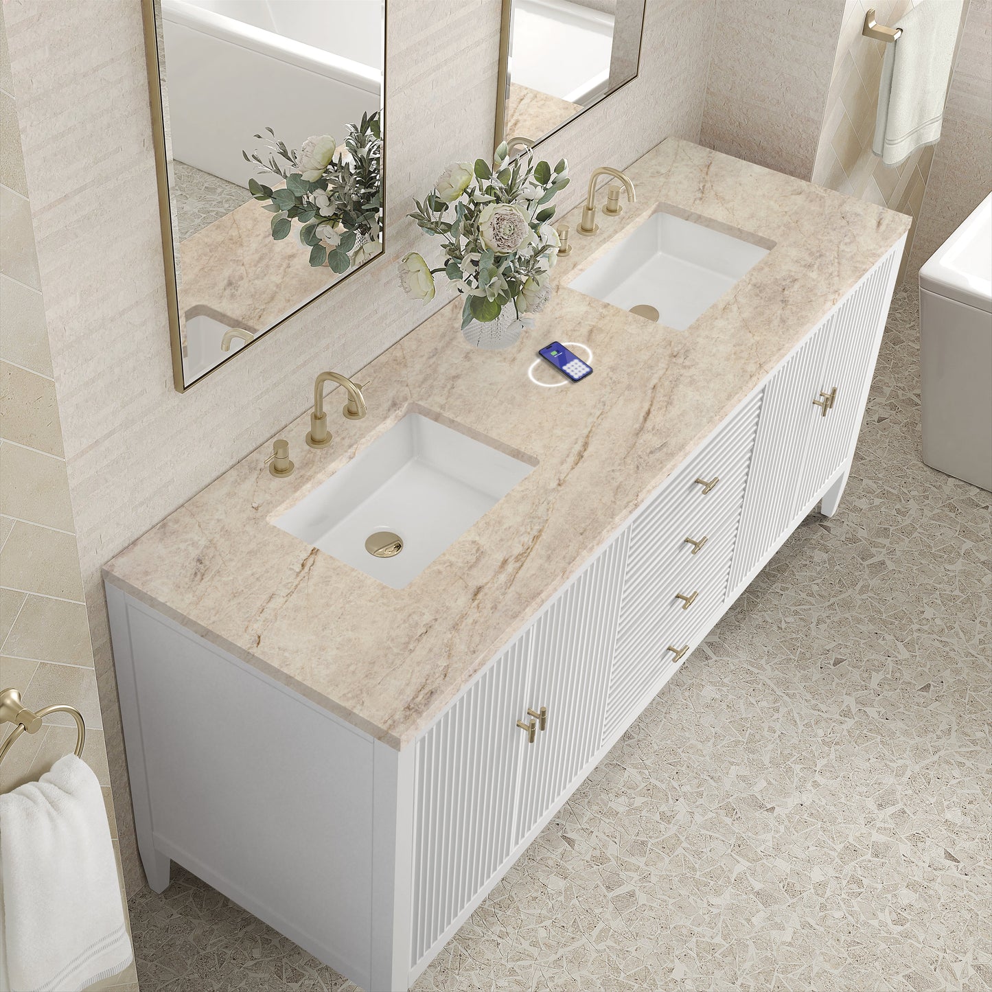 
                  
                    Myrrin 72" Double Vanity in Bright White Double bathroom Vanity James Martin Vanities FreePower-Enabled Tajnar Eclos 
                  
                