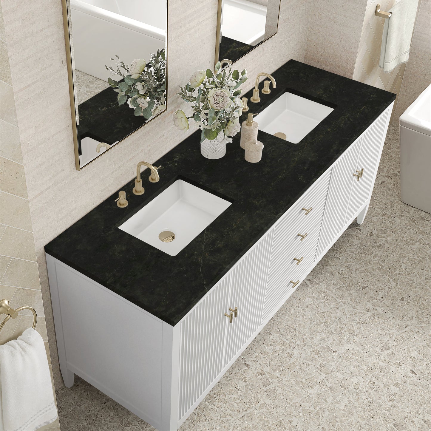 
                  
                    Myrrin 72" Double Vanity in Bright White Double bathroom Vanity James Martin Vanities Phantome Eclos 
                  
                