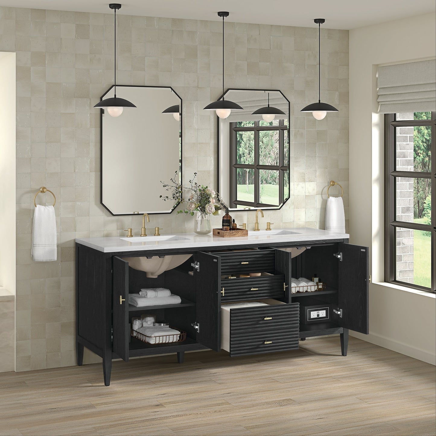 
                  
                    Myrrin 72" Double Vanity in Carbon Oak Double bathroom Vanity James Martin Vanities 
                  
                