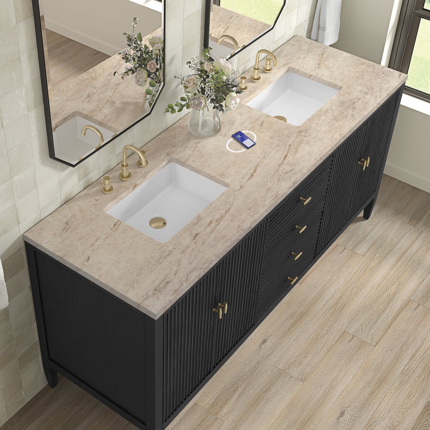 
                  
                    Myrrin 72" Double Vanity in Carbon Oak Double bathroom Vanity James Martin Vanities FreePower-Enabled Tajnar Eclos 
                  
                