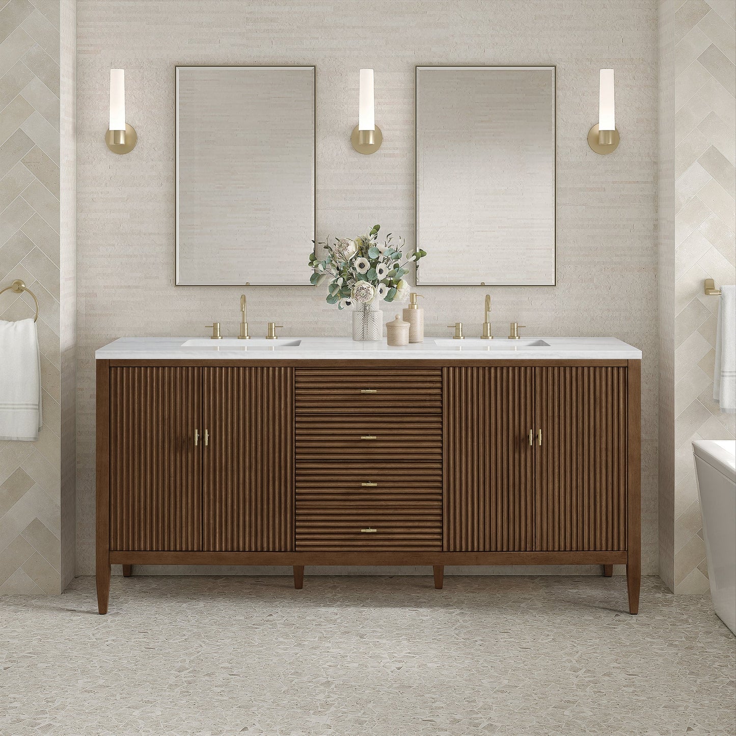 Myrrin 72" Double Vanity in Mid-Century Walnut Double bathroom Vanity James Martin Vanities 