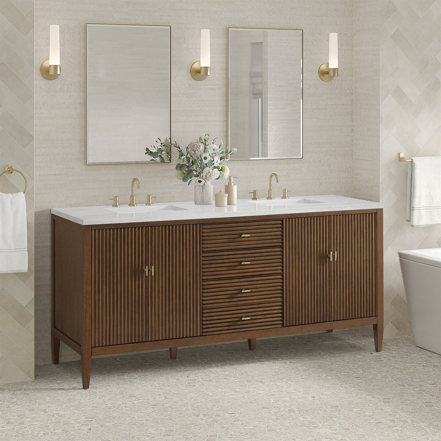 
                  
                    Myrrin 72" Double Vanity in Mid-Century Walnut Double bathroom Vanity James Martin Vanities 
                  
                