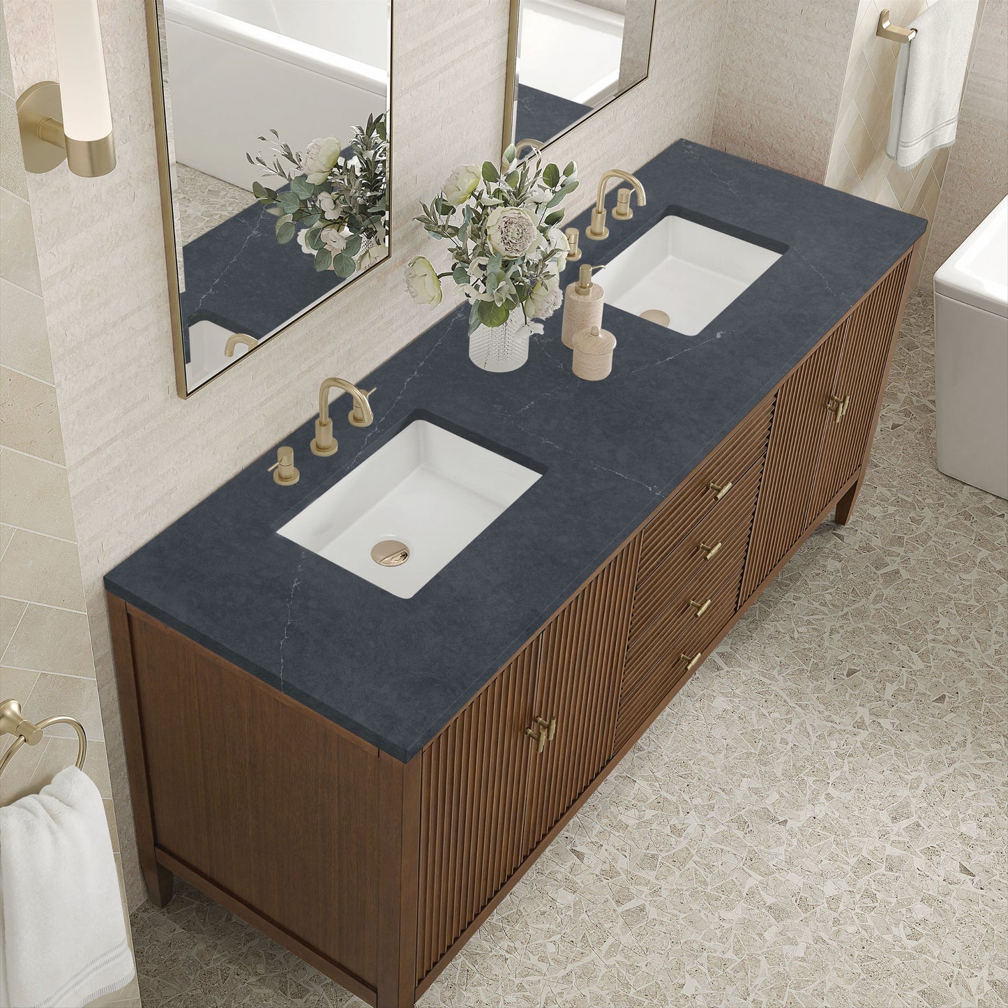 
                  
                    Myrrin 72" Double Vanity in Mid-Century Walnut - James Martin Vanities
                  
                