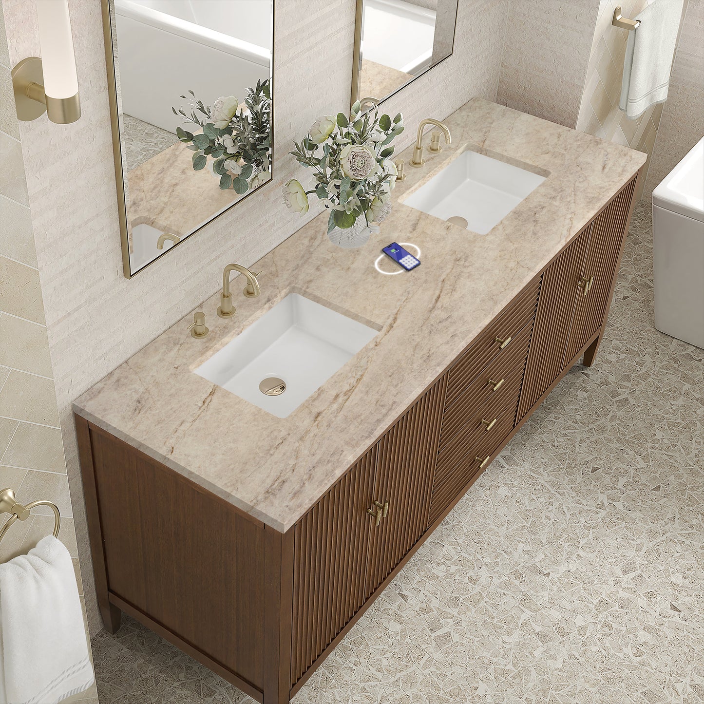 
                  
                    Myrrin 72" Double Vanity in Mid-Century Walnut Double bathroom Vanity James Martin Vanities FreePower-Enabled Tajnar Eclos 
                  
                