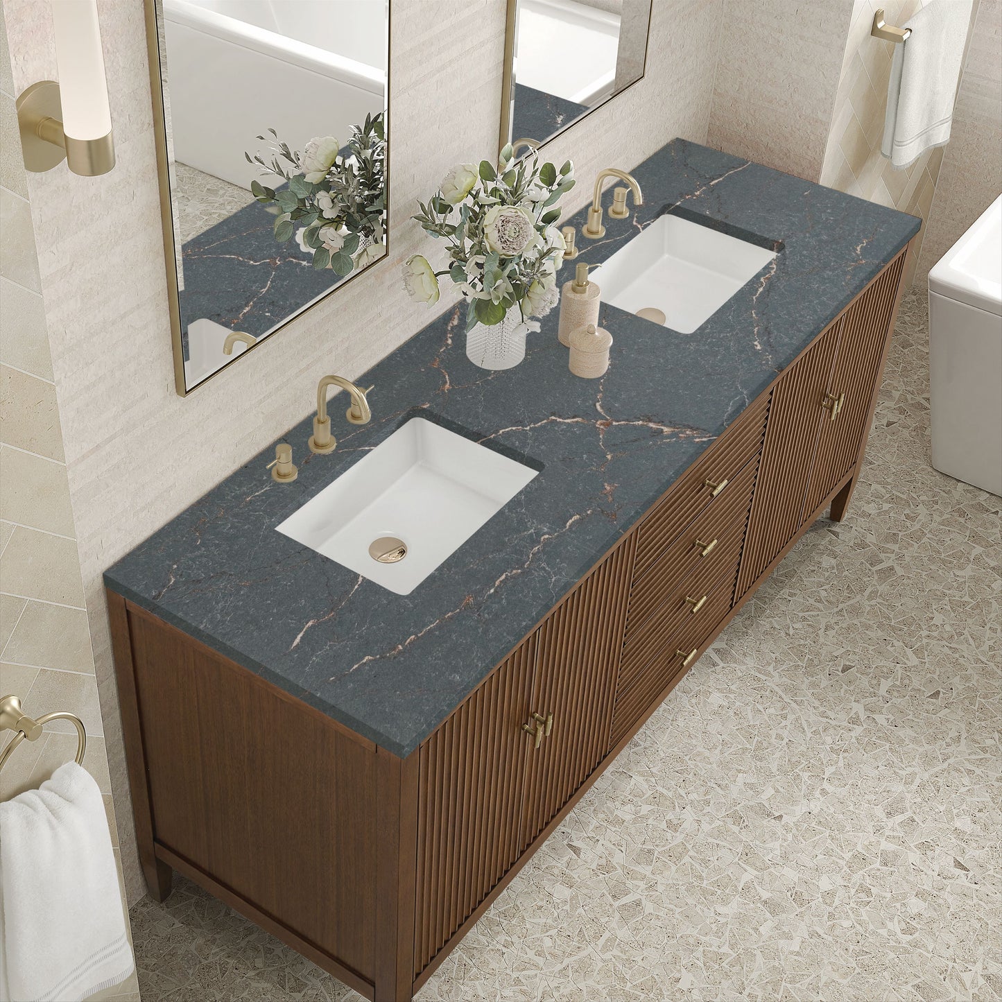 
                  
                    Myrrin 72" Double Vanity in Mid-Century Walnut - James Martin Vanities
                  
                