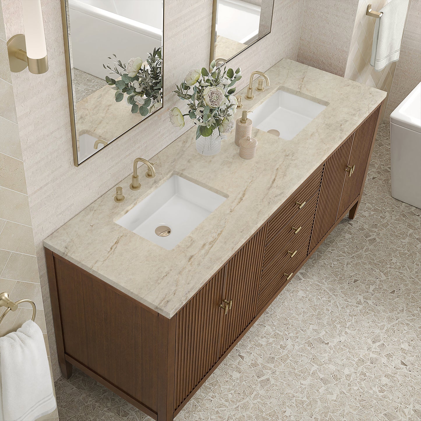 
                  
                    Myrrin 72" Double Vanity in Mid-Century Walnut Double bathroom Vanity James Martin Vanities Tajnar Eclos 
                  
                