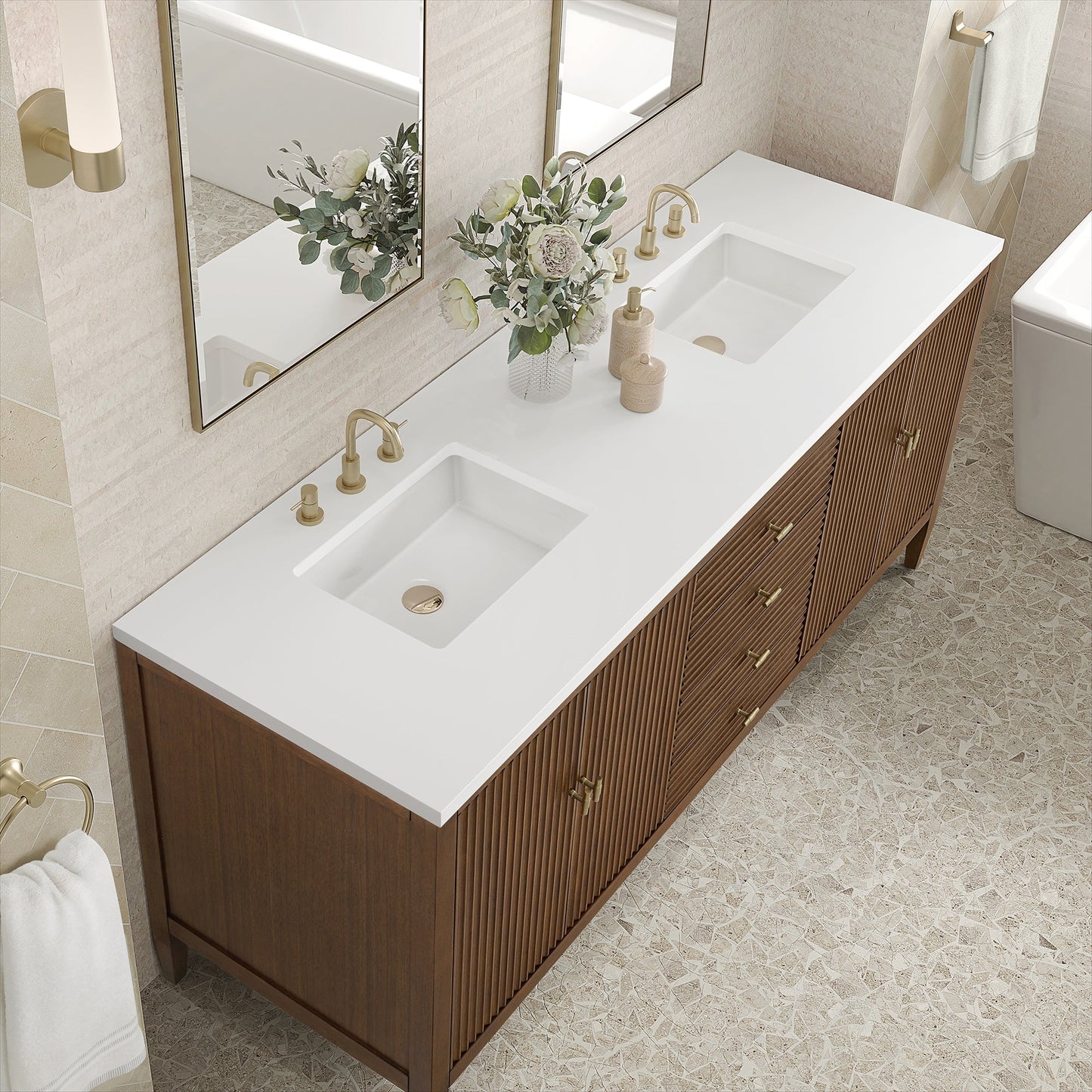 
                  
                    Myrrin 72" Double Vanity in Mid-Century Walnut - James Martin Vanities
                  
                