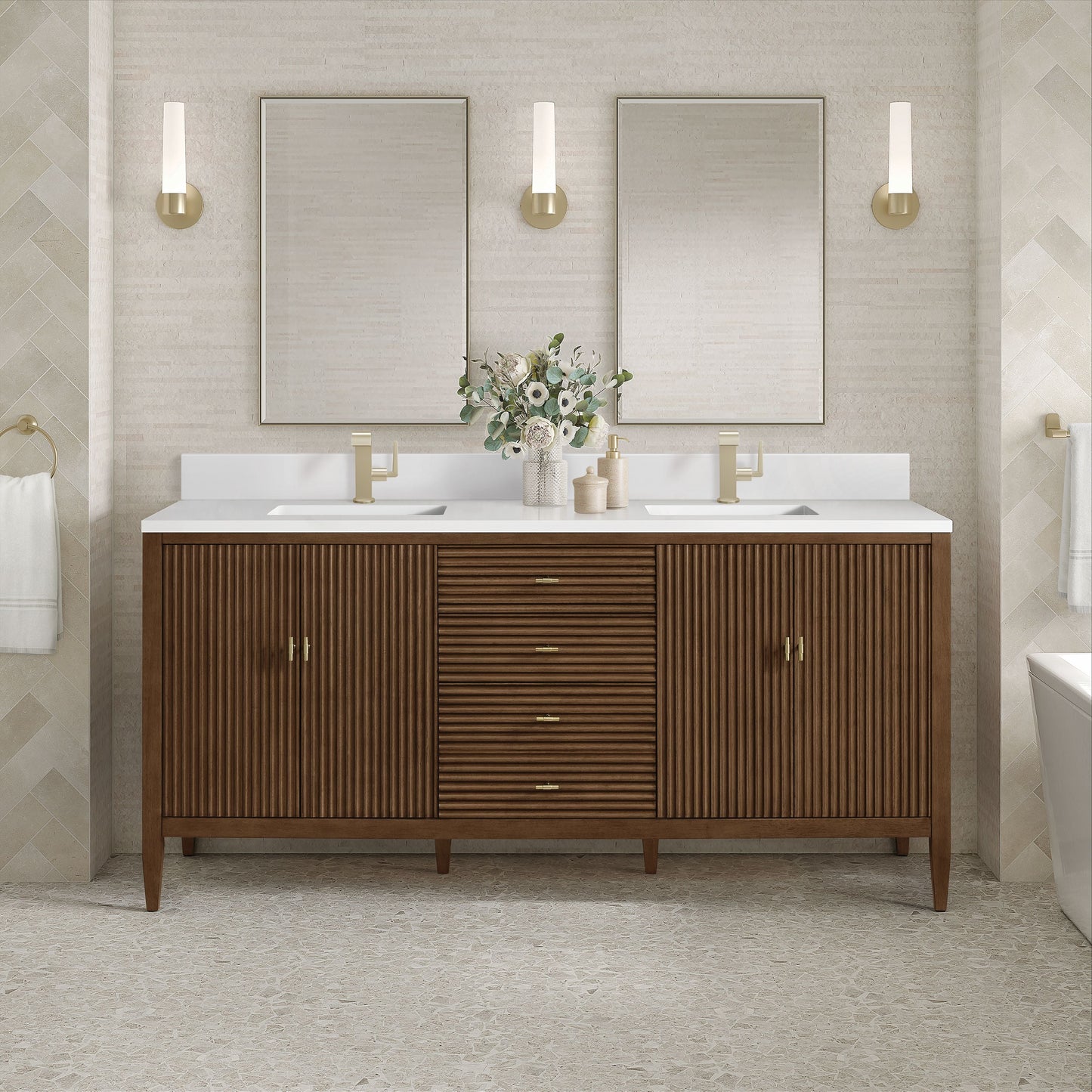 
                  
                    Myrrin 72" Double Vanity in Mid-Century Walnut - James Martin Vanities
                  
                