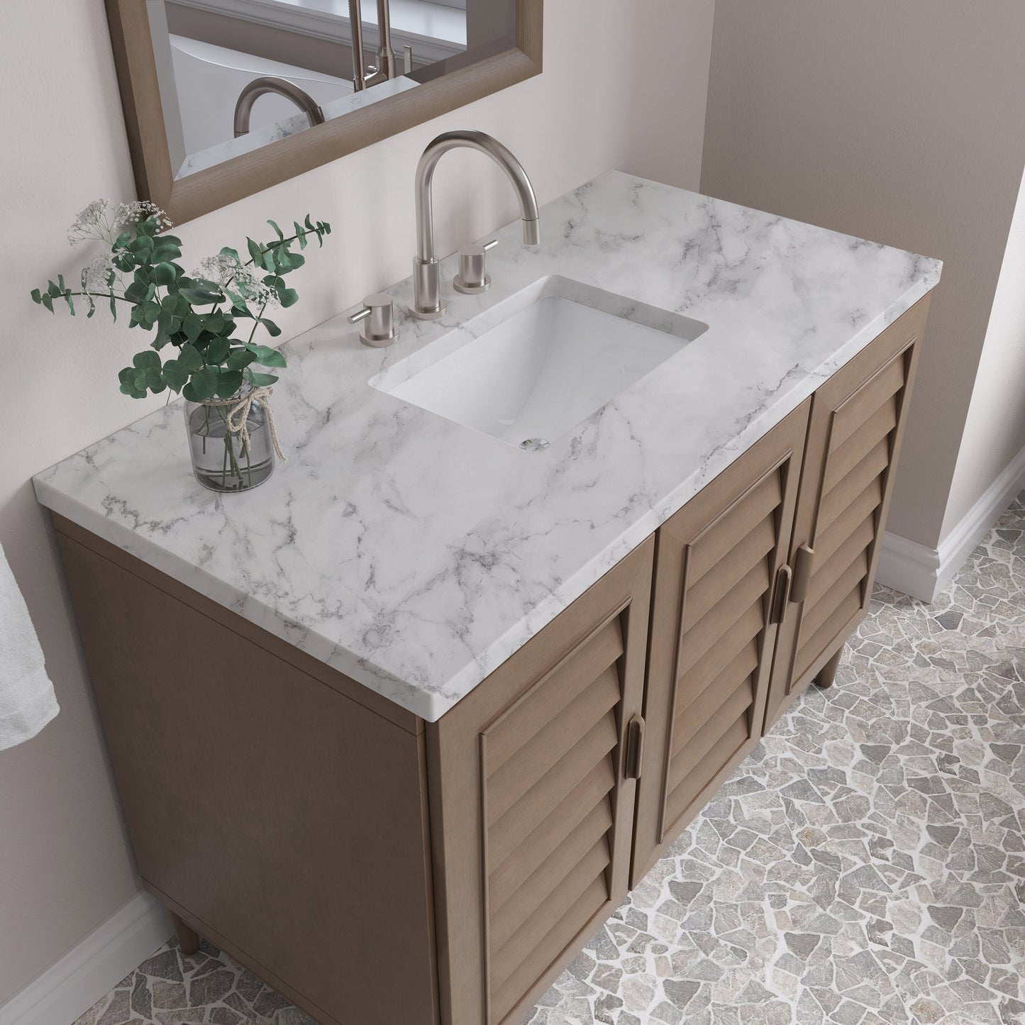 
                  
                    Portland 48" Single Bathroom Vanity in Whitewashed Walnut Single Bathroom Vanity James Martin Vanities Carrara White Marble 
                  
                