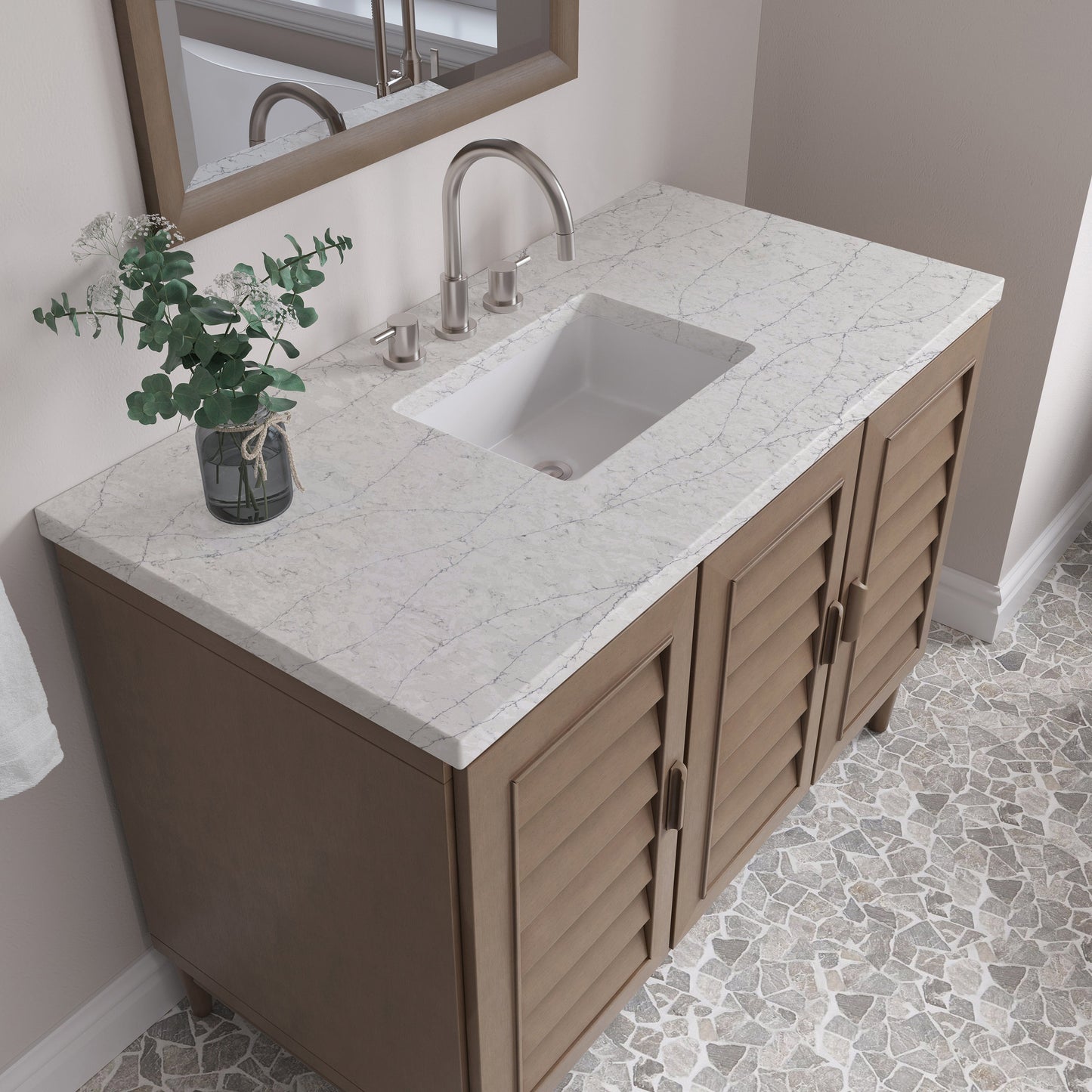 
                  
                    Portland 48" Single Bathroom Vanity in Whitewashed Walnut Single Bathroom Vanity James Martin Vanities Eternal Jasmine Pearl Silestone 
                  
                