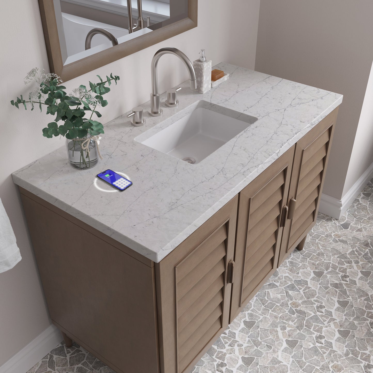 
                  
                    Portland 48" Single Bathroom Vanity in Whitewashed Walnut Single Bathroom Vanity James Martin Vanities FreePower-Enabled Eternal Jasmine Pearl Silestone 
                  
                