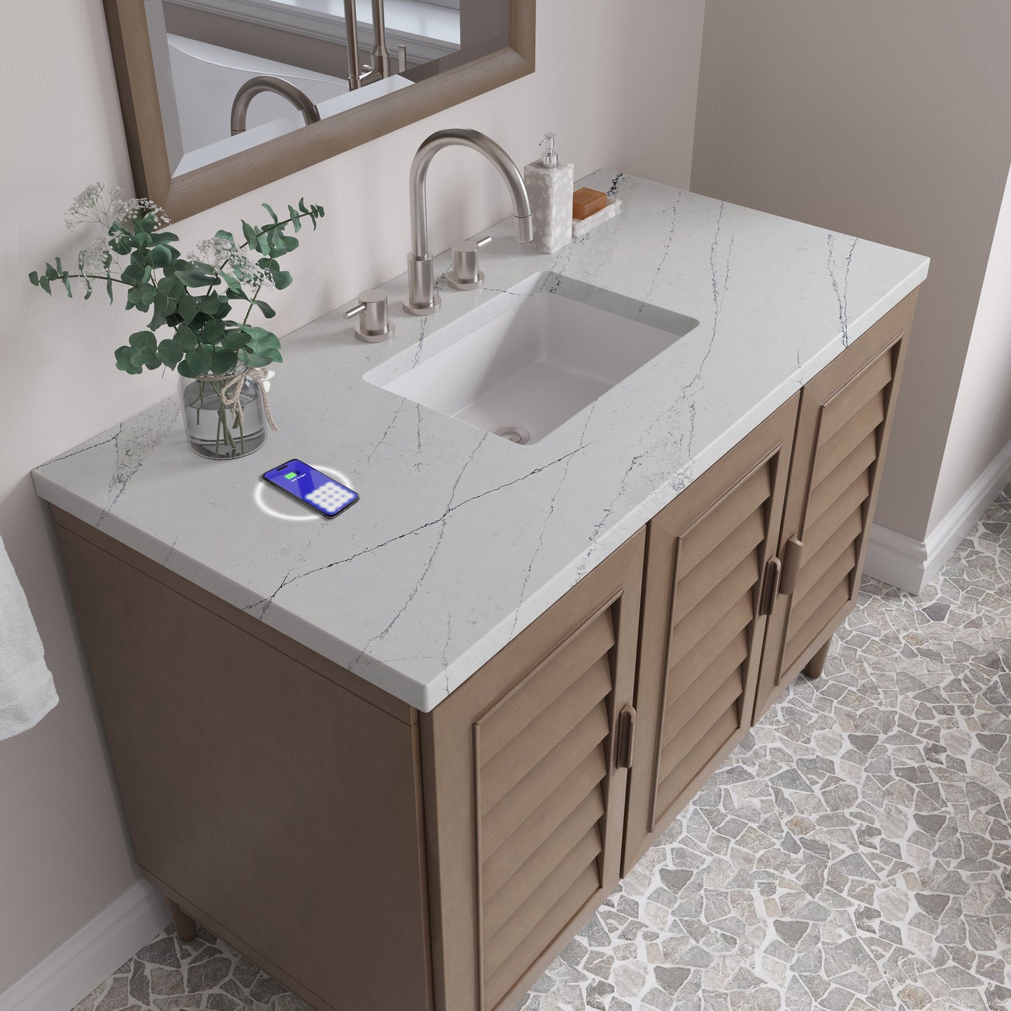 
                  
                    Portland 48" Single Bathroom Vanity in Whitewashed Walnut Single Bathroom Vanity James Martin Vanities FreePower-Enabled Ethereal Noctis Silestone 
                  
                