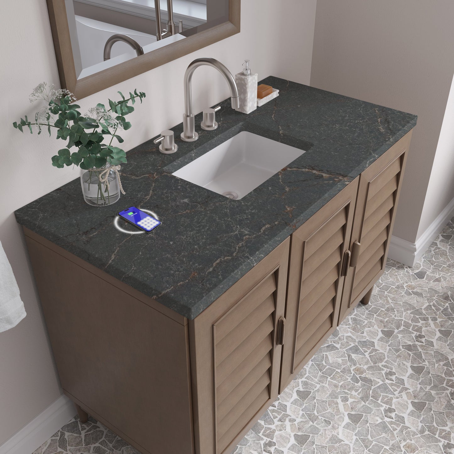 
                  
                    Portland 48" Single Bathroom Vanity in Whitewashed Walnut Single Bathroom Vanity James Martin Vanities FreePower-Enabled Parisien Bleu Silestone 
                  
                