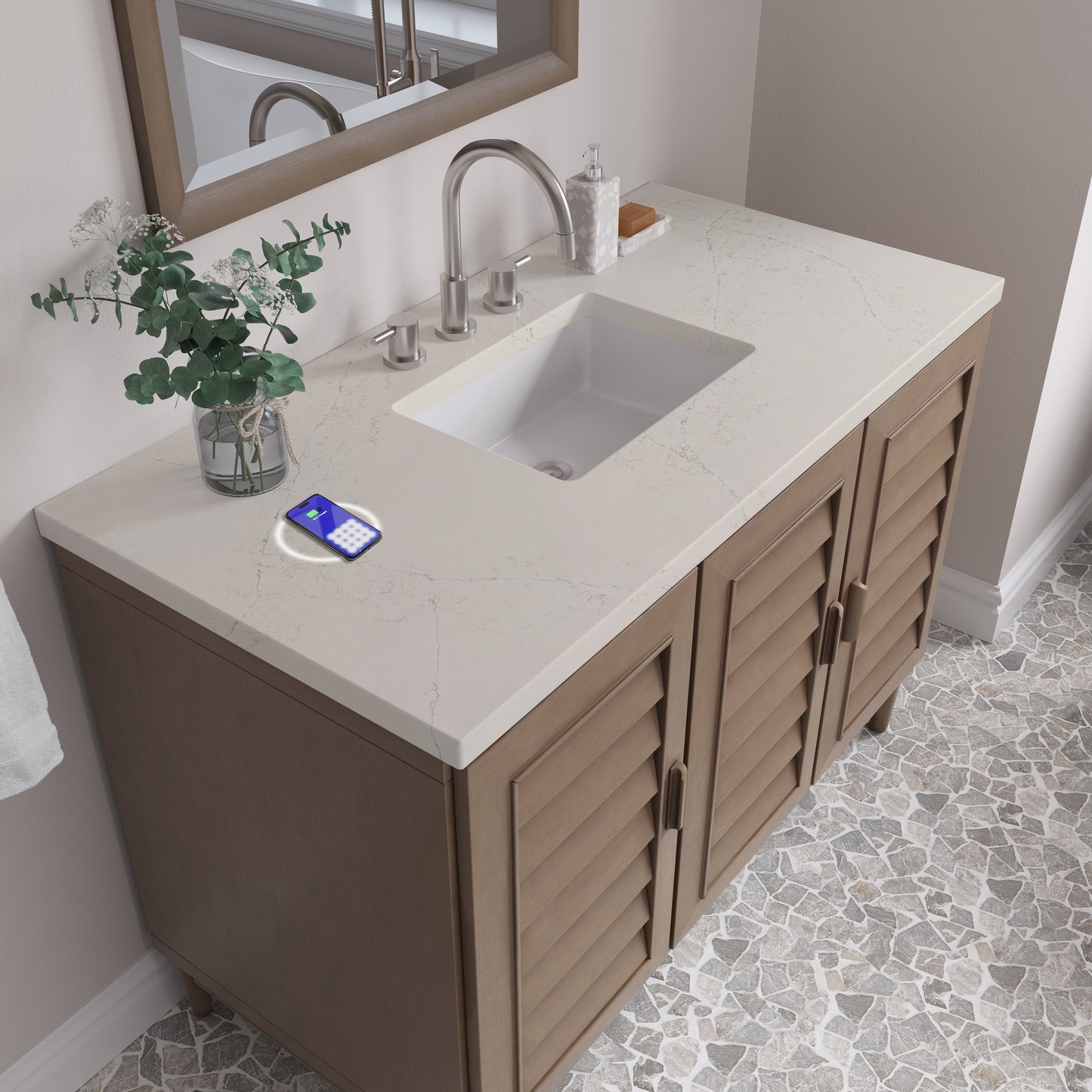 
                  
                    Portland 48" Single Bathroom Vanity in Whitewashed Walnut Single Bathroom Vanity James Martin Vanities FreePower-Enabled Siberian Silestone 
                  
                