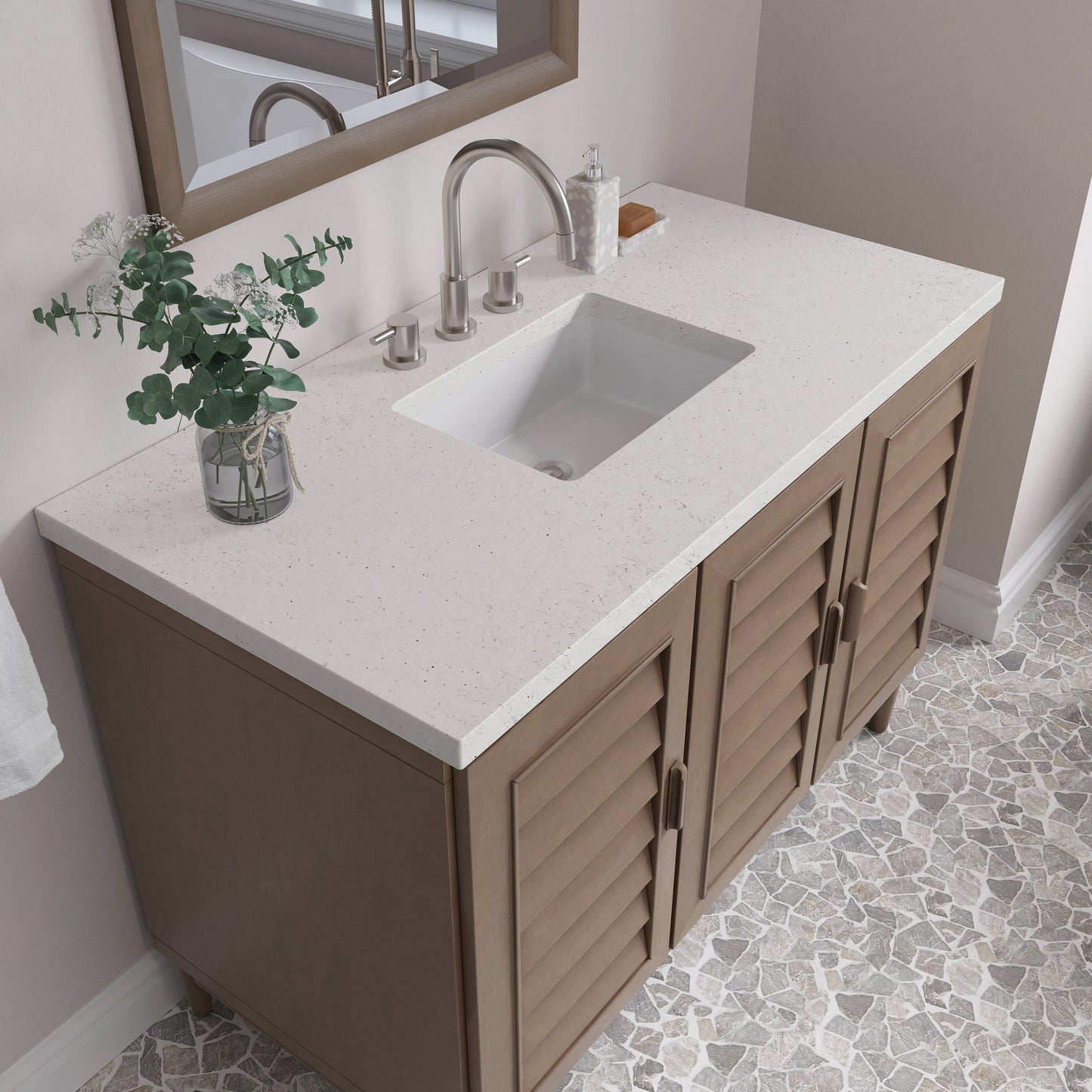 
                  
                    Portland 48" Single Bathroom Vanity in Whitewashed Walnut Single Bathroom Vanity James Martin Vanities Lime Delight Silestone 
                  
                