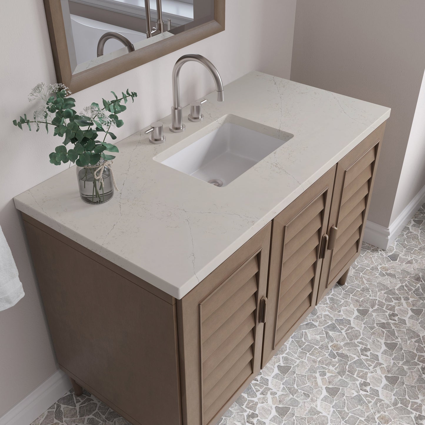 
                  
                    Portland 48" Single Bathroom Vanity in Whitewashed Walnut Single Bathroom Vanity James Martin Vanities Siberian Silestone 
                  
                