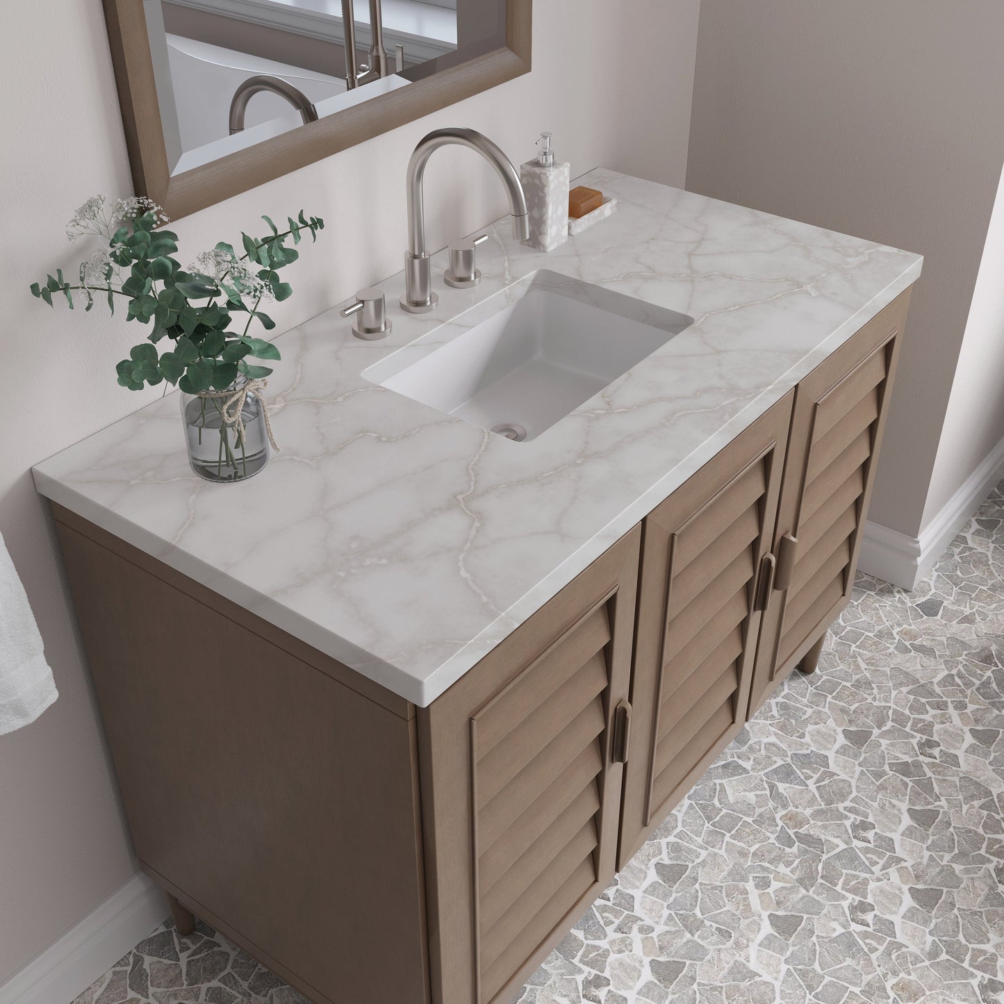 
                  
                    Portland 48" Single Bathroom Vanity in Whitewashed Walnut Single Bathroom Vanity James Martin Vanities Victorian Silver Silestone 
                  
                