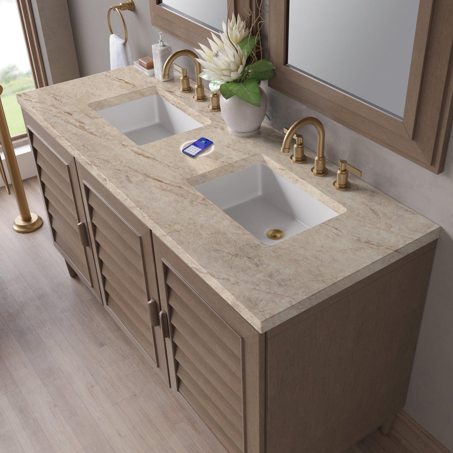 
                  
                    Portland 60" Double Bathroom Vanity in Whitewashed Walnut Double bathroom Vanity James Martin Vanities FreePower-Enabled Tajnar Eclos 
                  
                