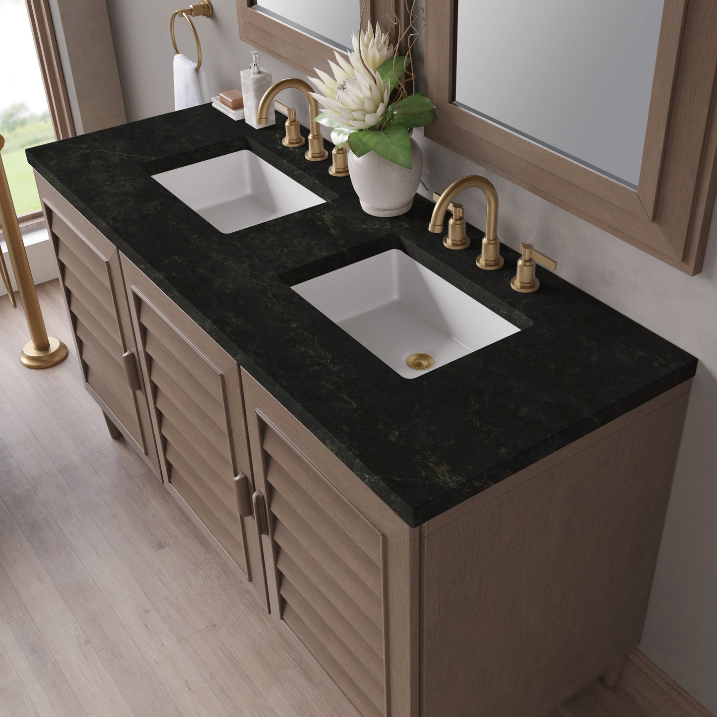 
                  
                    Portland 60" Double Bathroom Vanity in Whitewashed Walnut Double bathroom Vanity James Martin Vanities Phantome Eclos 
                  
                