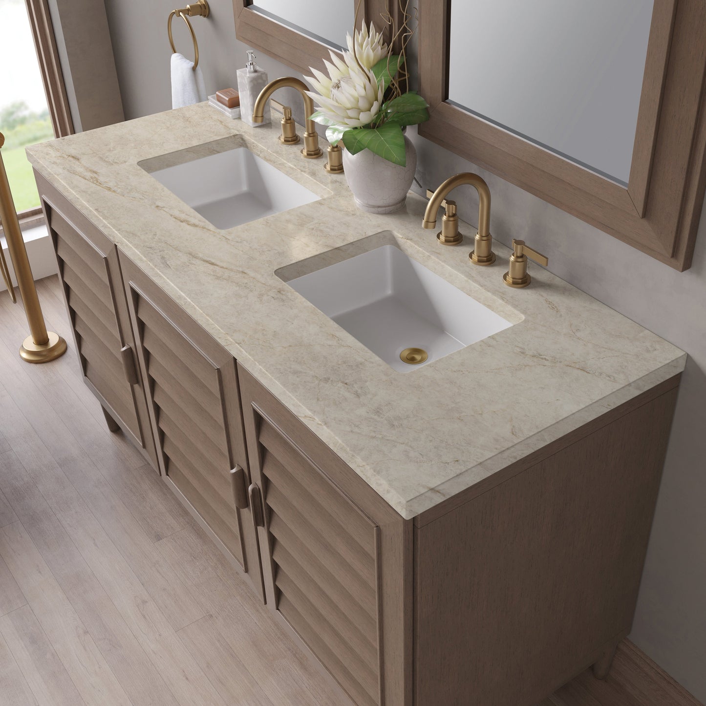 
                  
                    Portland 60" Double Bathroom Vanity in Whitewashed Walnut Double bathroom Vanity James Martin Vanities Tajnar Eclos 
                  
                