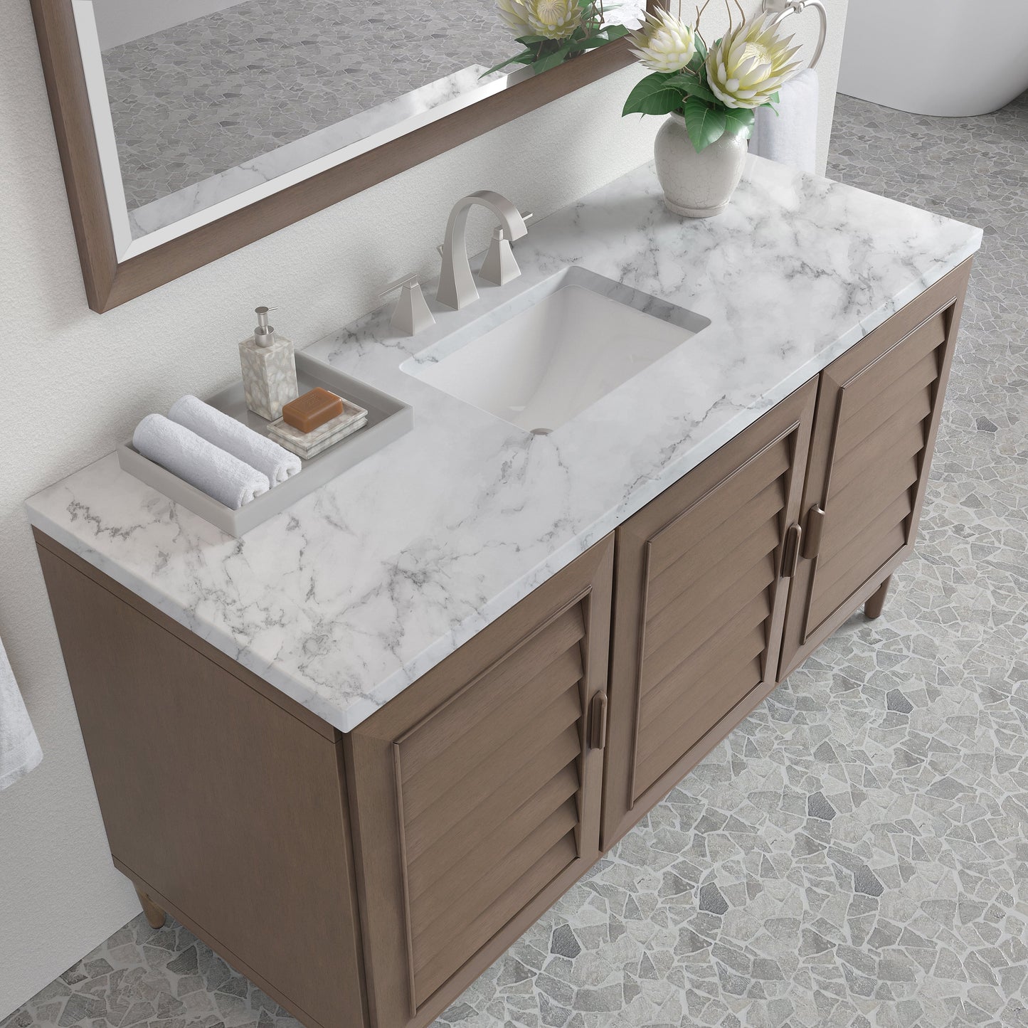 
                  
                    Portland 60" Single Bathroom Vanity in Whitewashed Walnut Single Bathroom Vanity James Martin Vanities Carrara White Marble 
                  
                