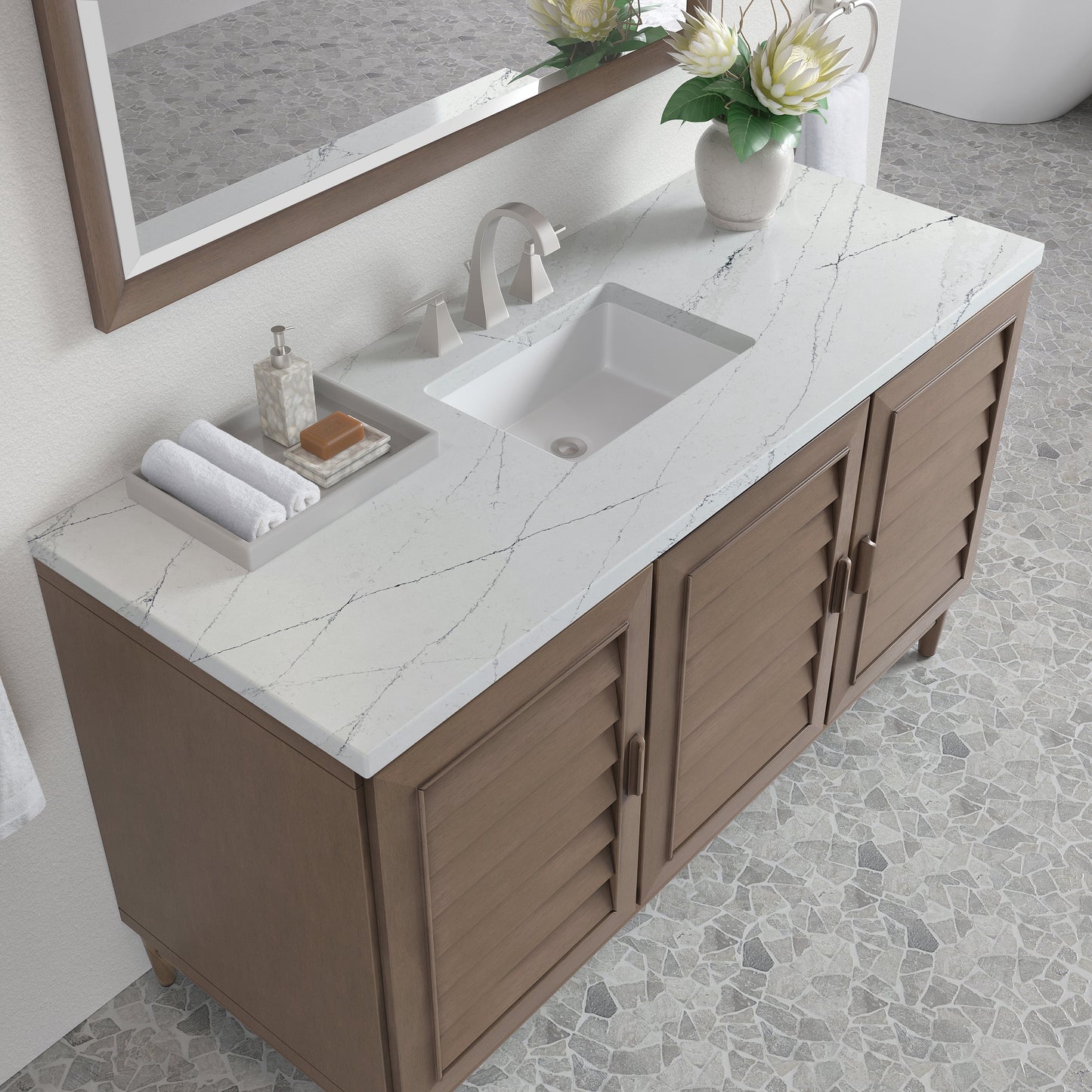 
                  
                    Portland 60" Single Bathroom Vanity in Whitewashed Walnut Single Bathroom Vanity James Martin Vanities Ethereal Noctis Silestone 
                  
                