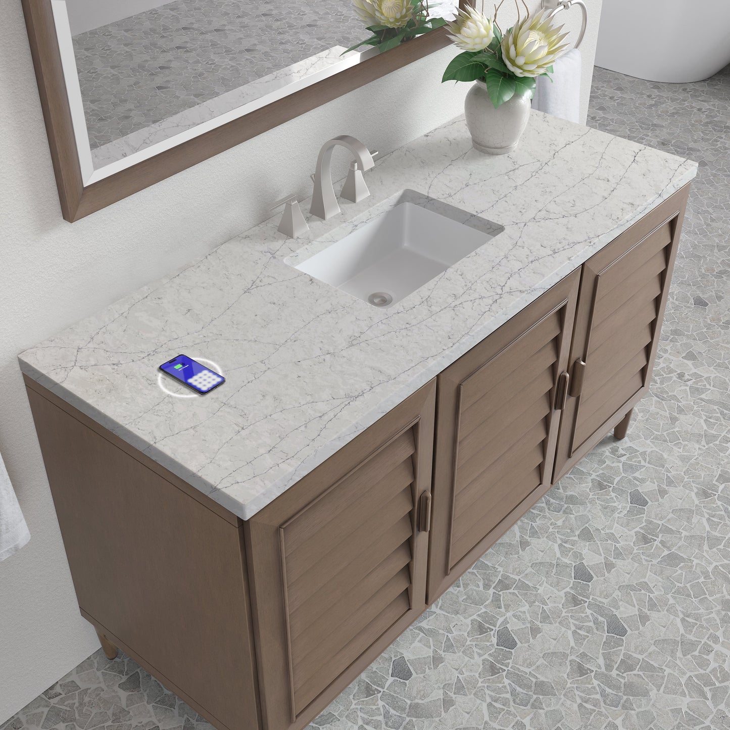 
                  
                    Portland 60" Single Bathroom Vanity in Whitewashed Walnut Single Bathroom Vanity James Martin Vanities FreePower-Enabled Eternal Jasmine Pearl Silestone 
                  
                