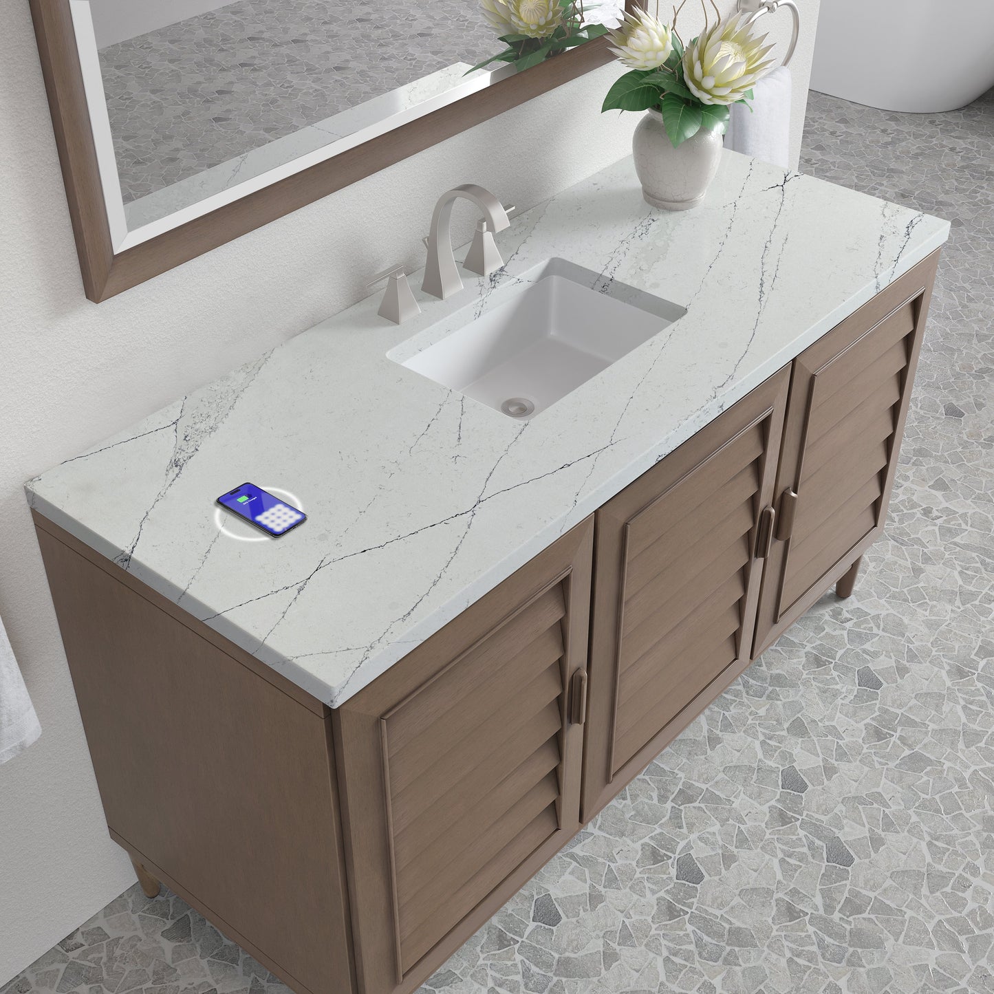 
                  
                    Portland 60" Single Bathroom Vanity in Whitewashed Walnut Single Bathroom Vanity James Martin Vanities FreePower-Enabled Ethereal Noctis Silestone 
                  
                