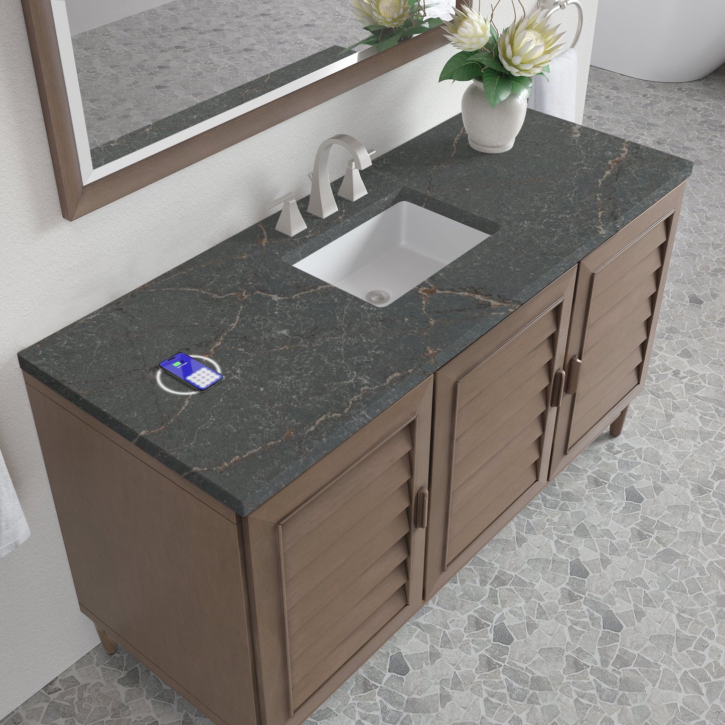 
                  
                    Portland 60" Single Bathroom Vanity in Whitewashed Walnut Single Bathroom Vanity James Martin Vanities FreePower-Enabled Parisien Bleu Silestone 
                  
                