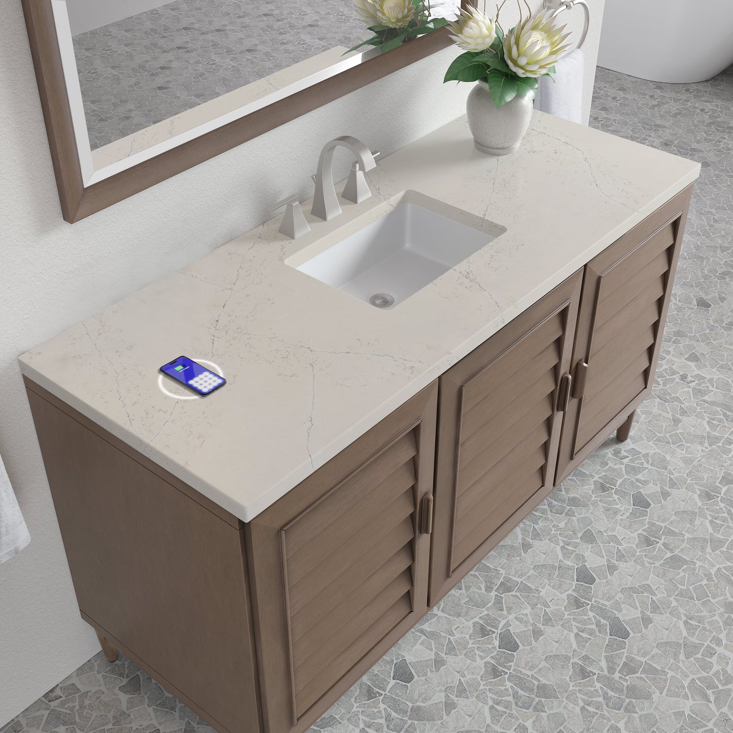 
                  
                    Portland 60" Single Bathroom Vanity in Whitewashed Walnut Single Bathroom Vanity James Martin Vanities FreePower-Enabled Siberian Silestone 
                  
                
