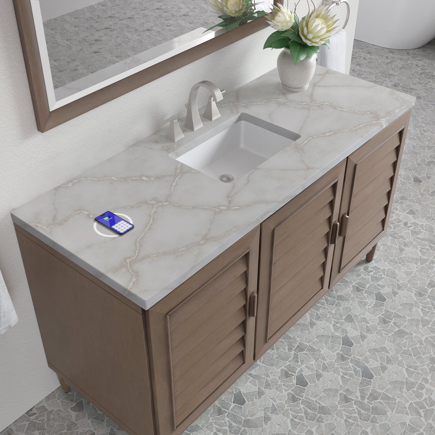 
                  
                    Portland 60" Single Bathroom Vanity in Whitewashed Walnut Single Bathroom Vanity James Martin Vanities FreePower-Enabled Victorian Silver Silestone 
                  
                