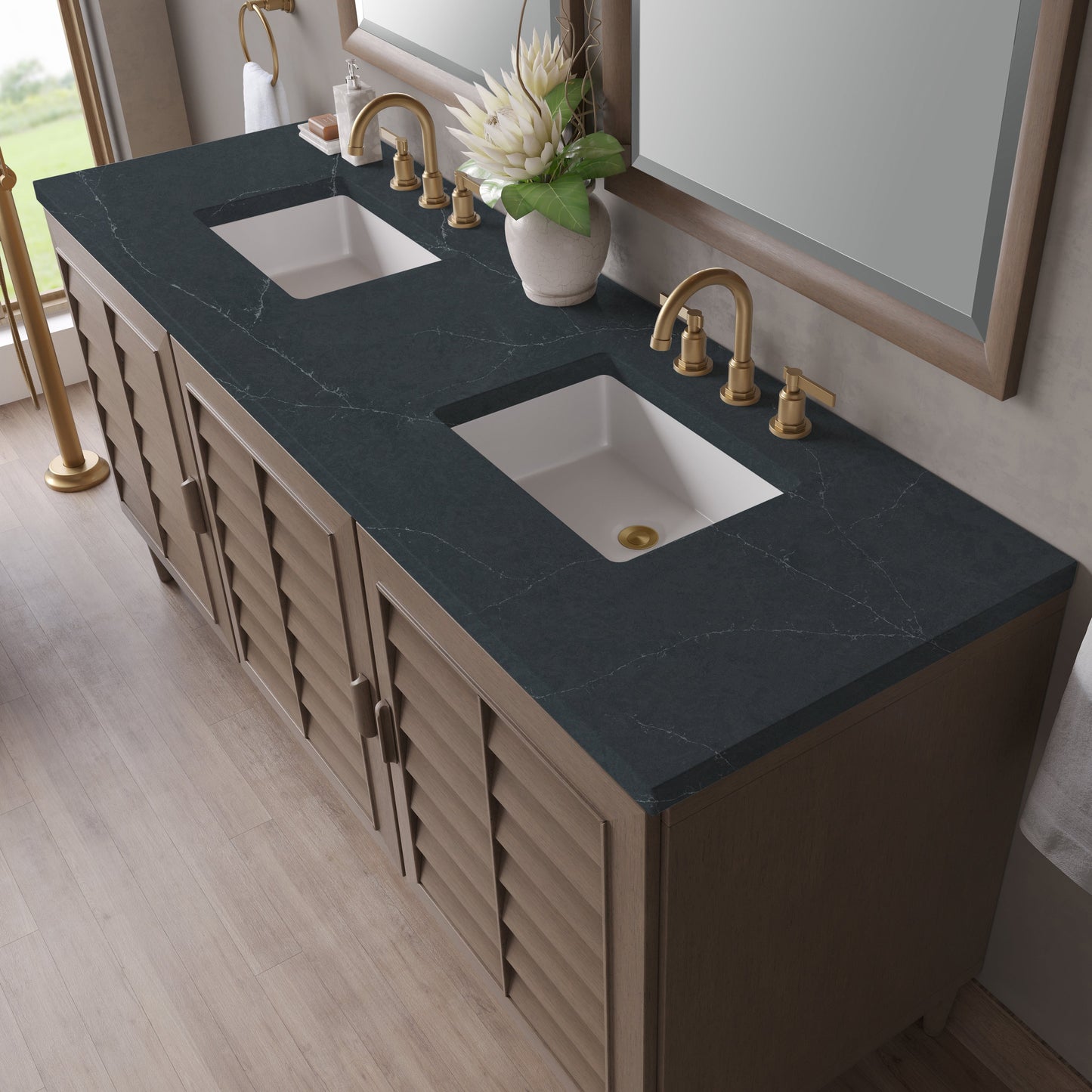 
                  
                    Portland 72" Double Bathroom Vanity in Whitewashed Walnut Double bathroom Vanity James Martin Vanities Charcoal Soapstone Silestone 
                  
                