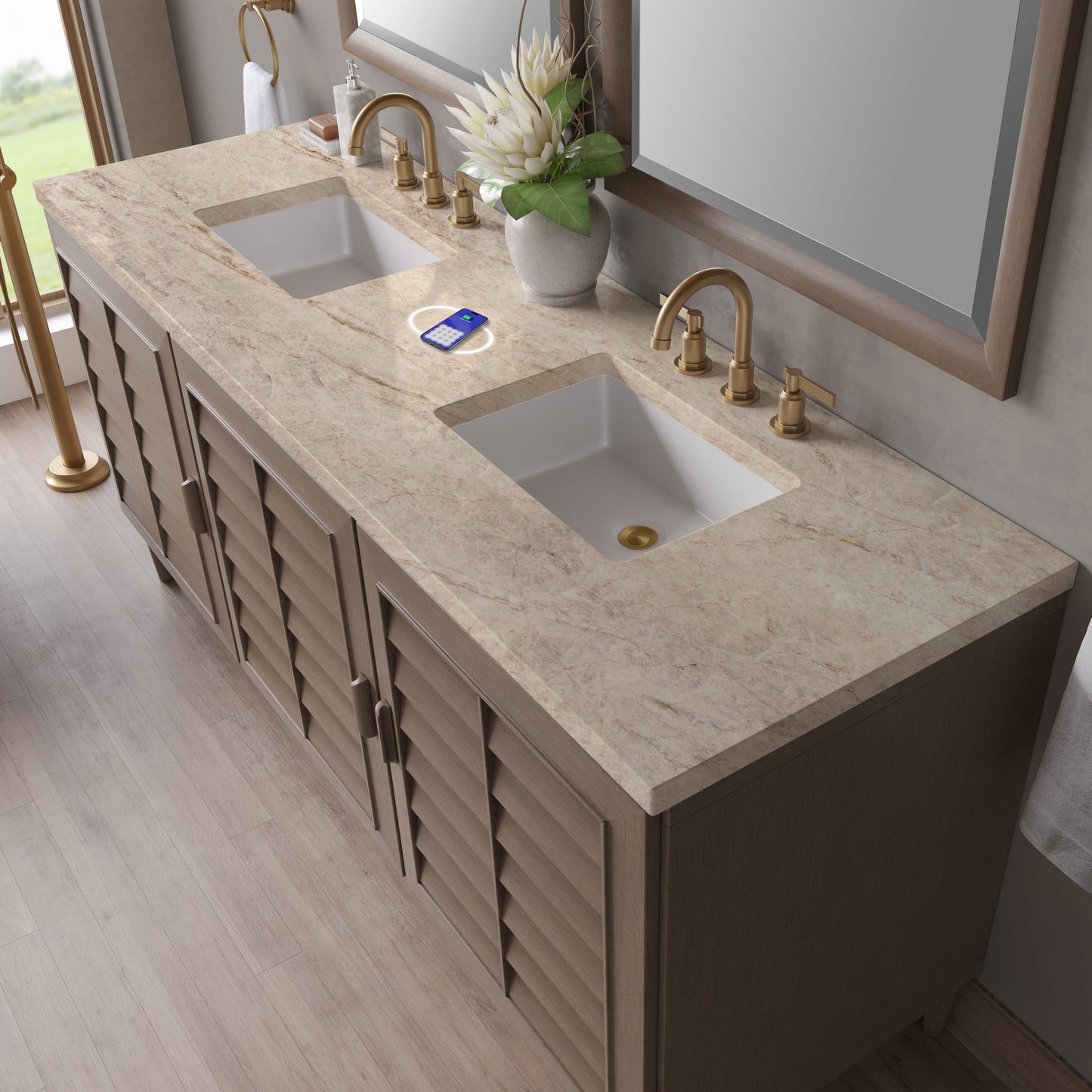 
                  
                    Portland 72" Double Bathroom Vanity in Whitewashed Walnut Double bathroom Vanity James Martin Vanities FreePower-Enabled Tajnar Eclos 
                  
                