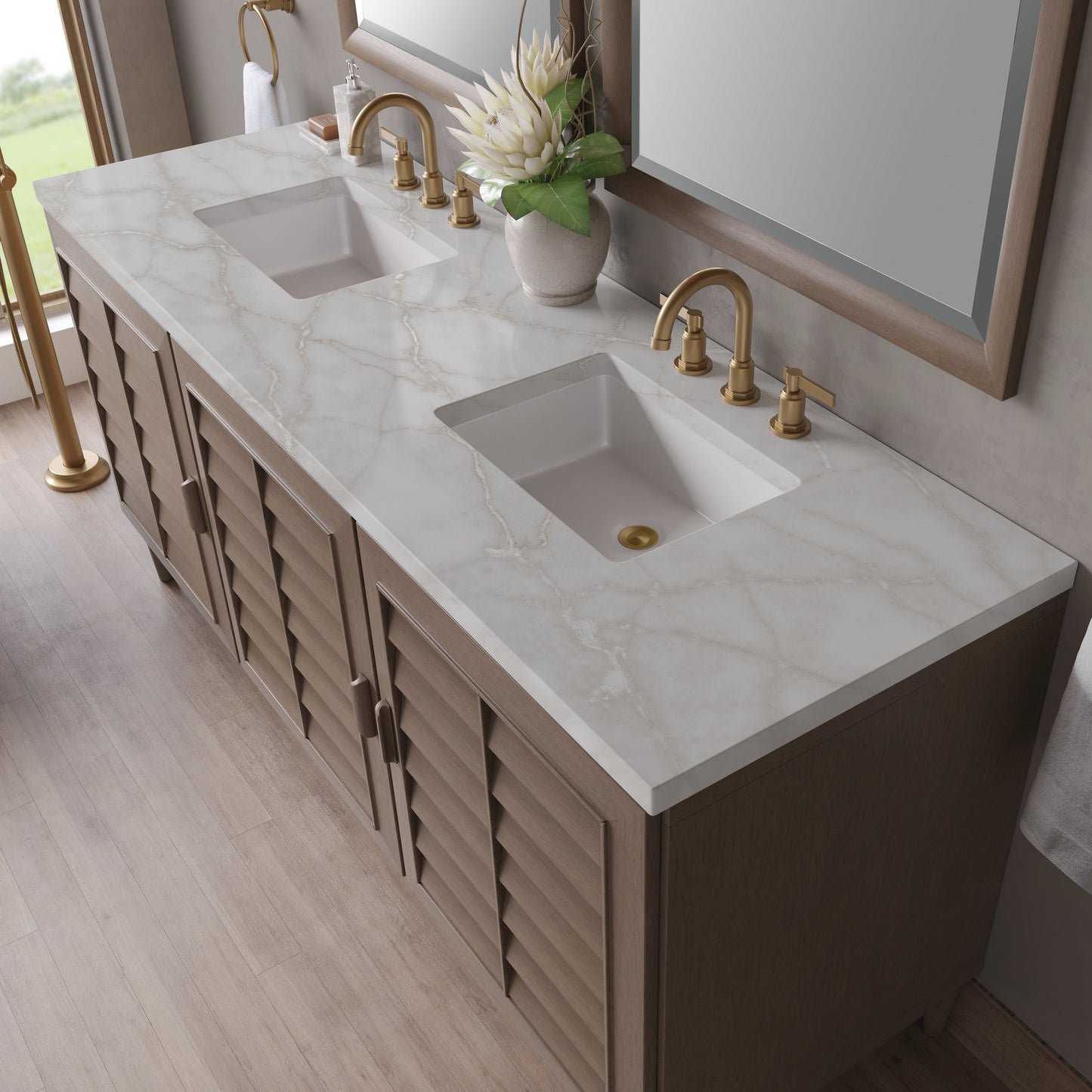 
                  
                    Portland 72" Double Bathroom Vanity in Whitewashed Walnut Double bathroom Vanity James Martin Vanities Victorian Silver Silestone 
                  
                