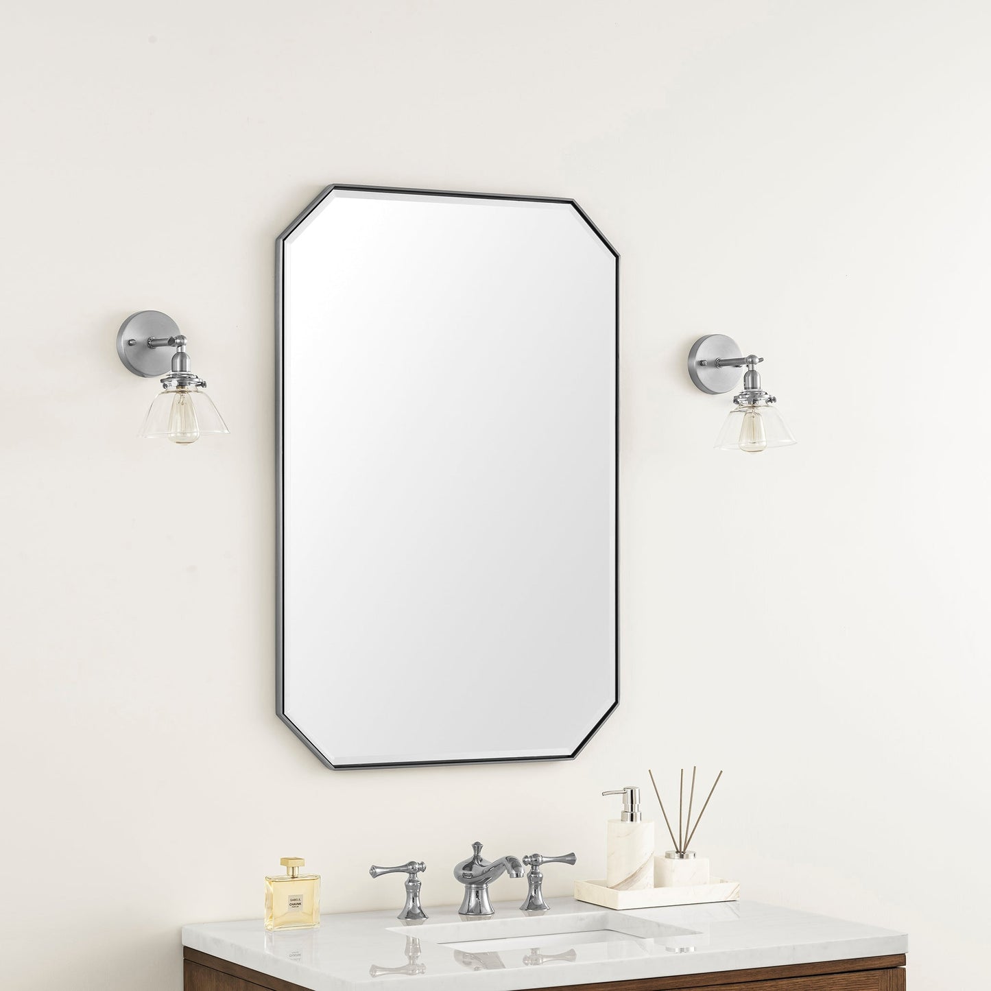 
                  
                    Rohe 24" Octagonal Mirror in Satin Nickel Mirror James Martin Vanities 
                  
                