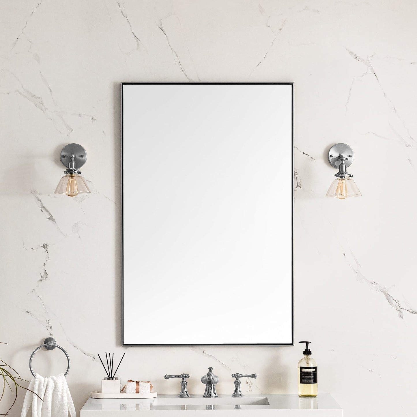 
                  
                    Rohe 26" Rectangular Mirror in Satin Nickel Mirror James Martin Vanities 
                  
                