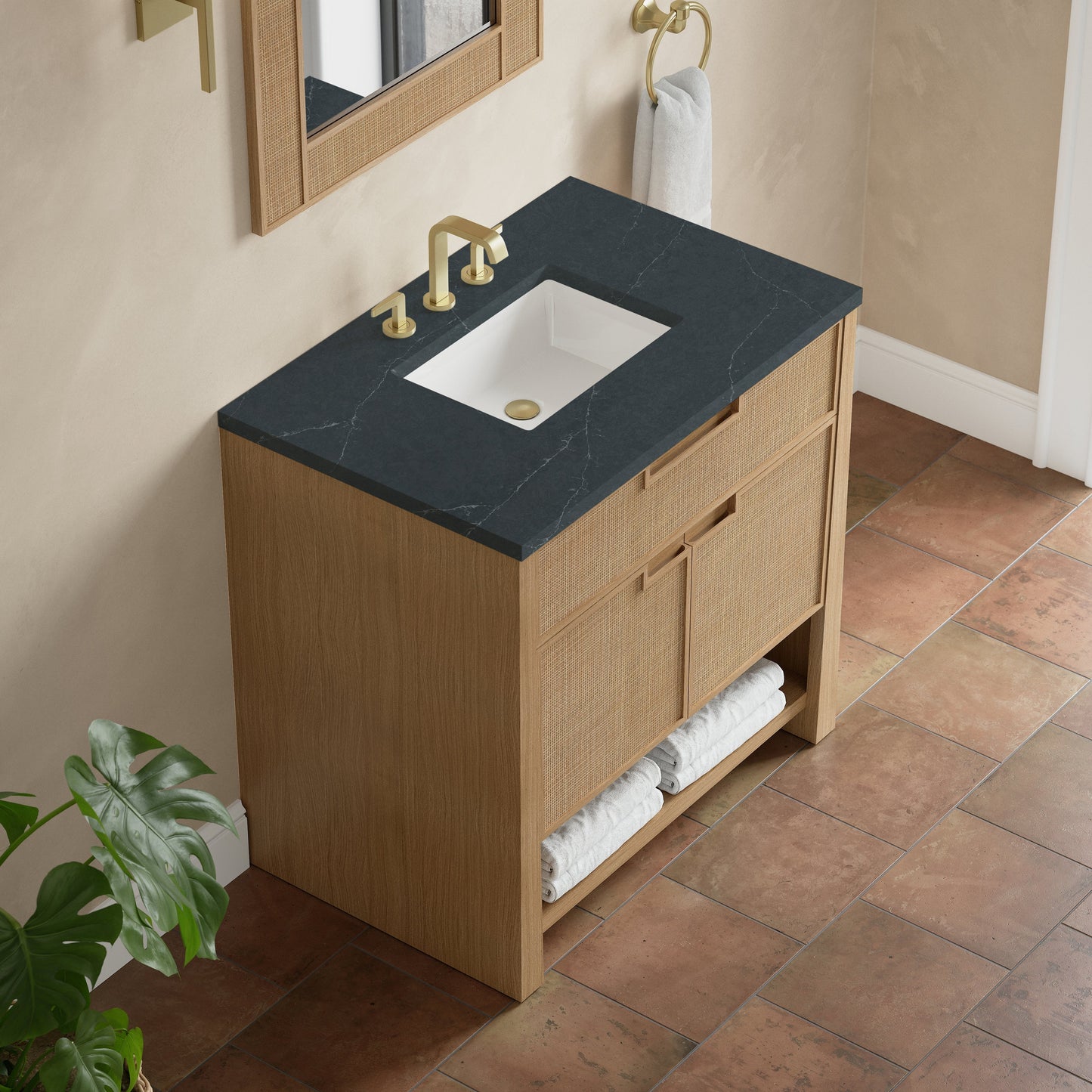
                  
                    Solene 36" Single Vanity in Seaside Oak Single Bathroom Vanity James Martin Vanities Charcoal Soapstone Silestone 
                  
                