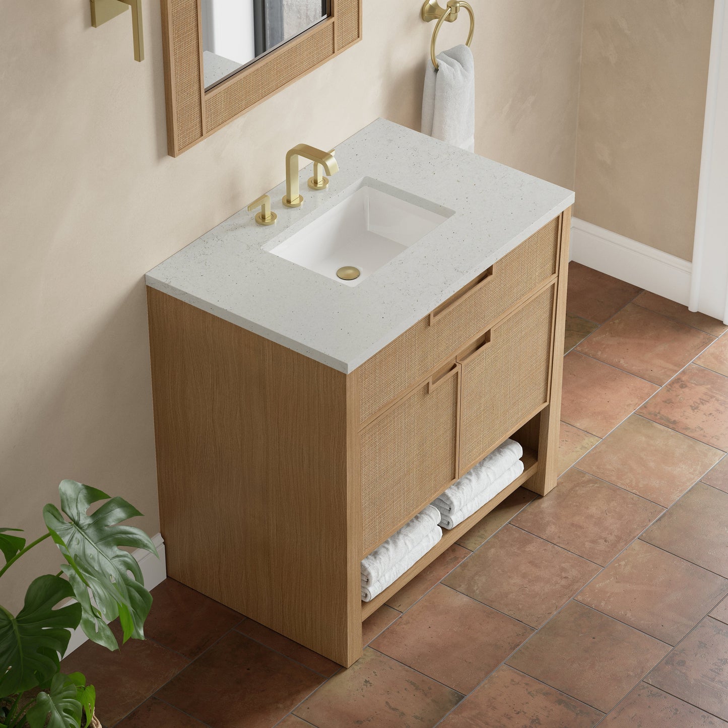 
                  
                    Solene 36" Single Vanity in Seaside Oak Single Bathroom Vanity James Martin Vanities Lime Delight Silestone 
                  
                