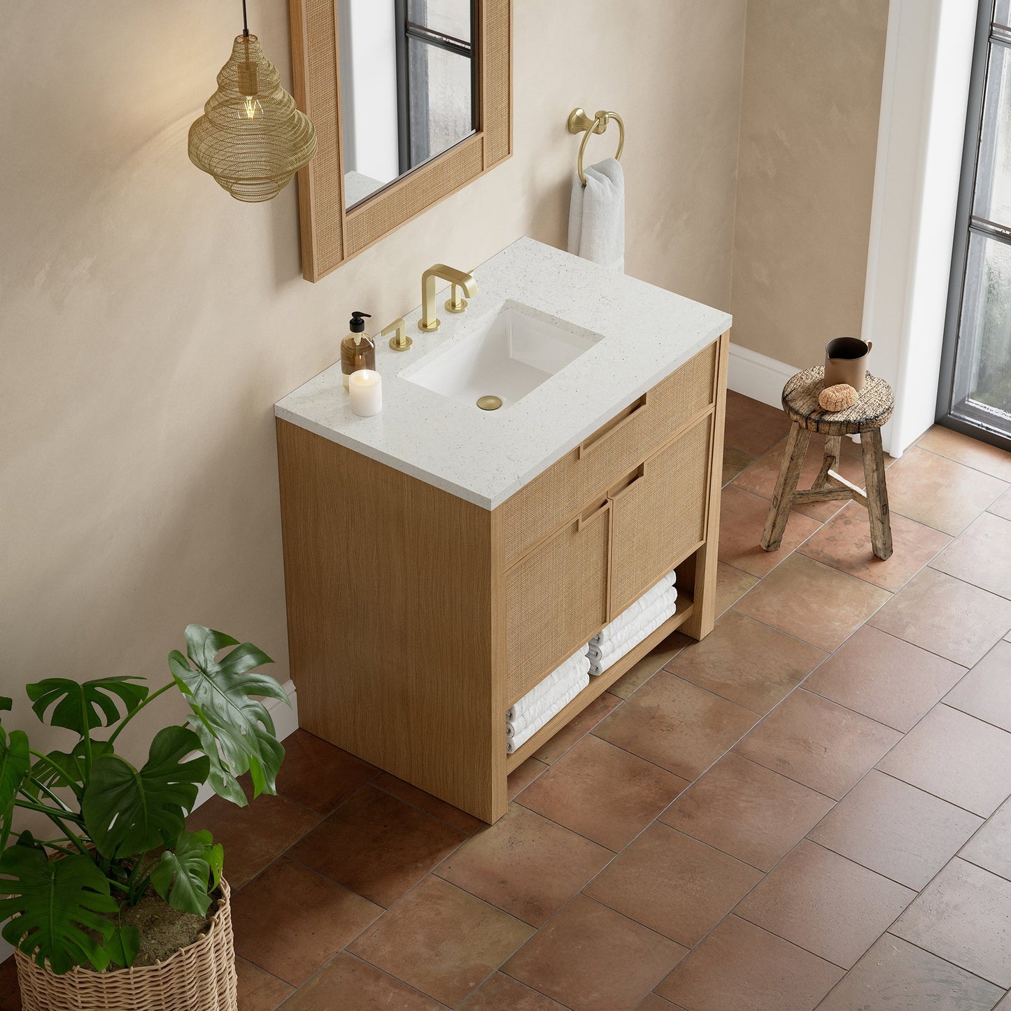 
                  
                    Solene 36" Single Vanity in Seaside Oak Single Bathroom Vanity James Martin Vanities Lime Delight Silestone 
                  
                