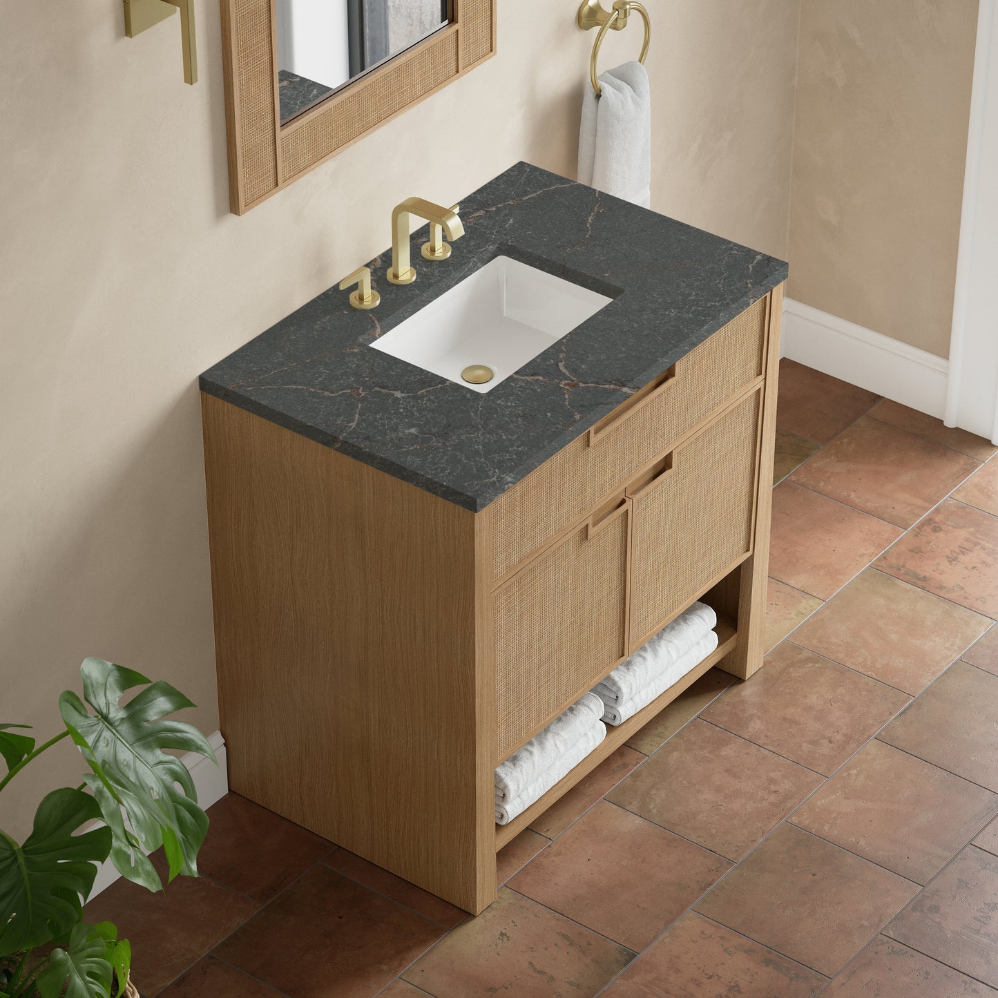 
                  
                    Solene 36" Single Vanity in Seaside Oak Single Bathroom Vanity James Martin Vanities Parisien Bleu Silestone 
                  
                
