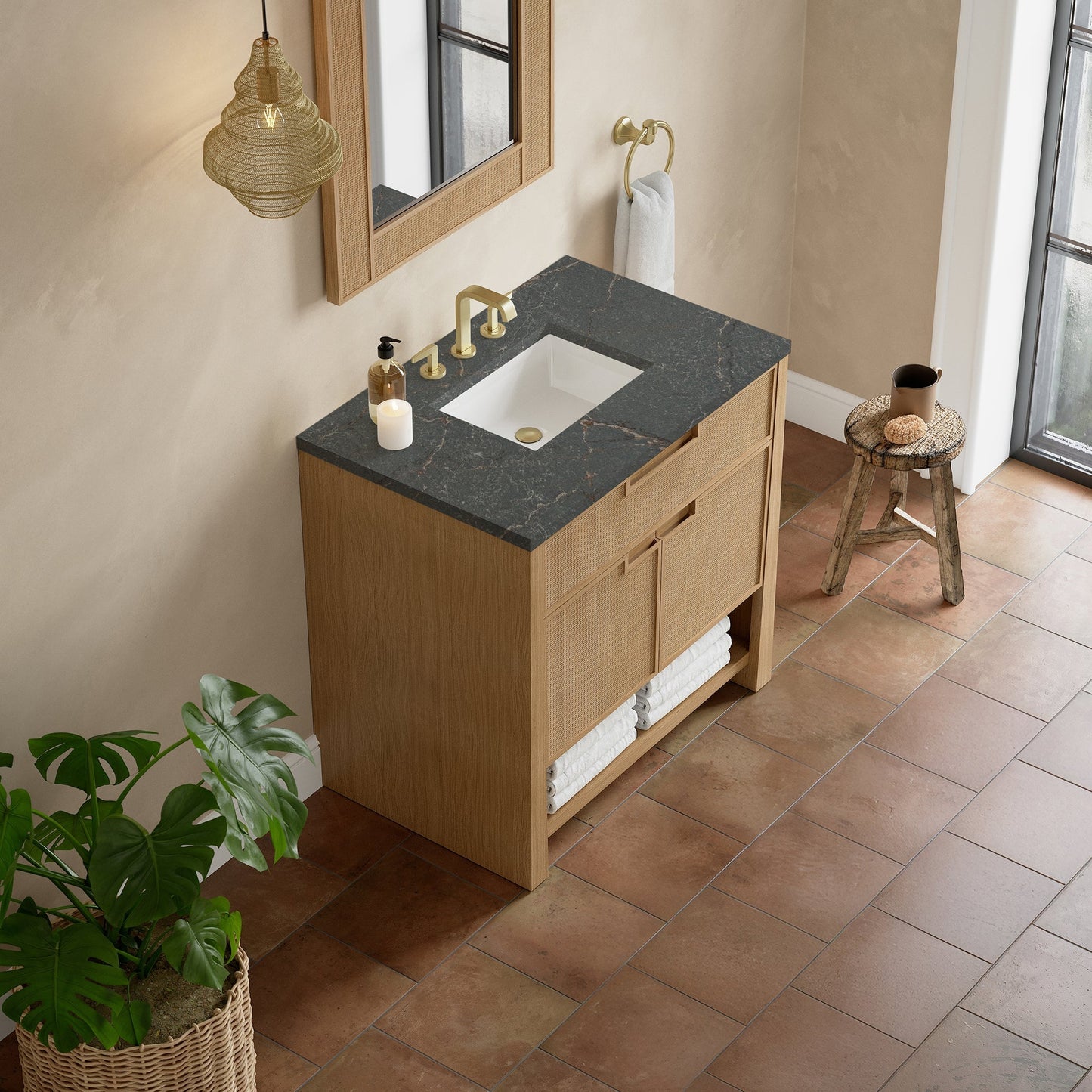 
                  
                    Solene 36" Single Vanity in Seaside Oak Single Bathroom Vanity James Martin Vanities Parisien Bleu Silestone 
                  
                