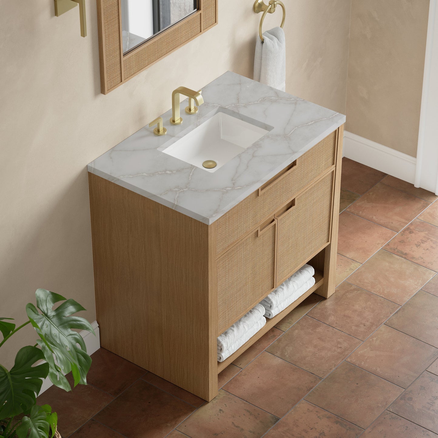 
                  
                    Solene 36" Single Vanity in Seaside Oak Single Bathroom Vanity James Martin Vanities Victorian Silver Silestone 
                  
                