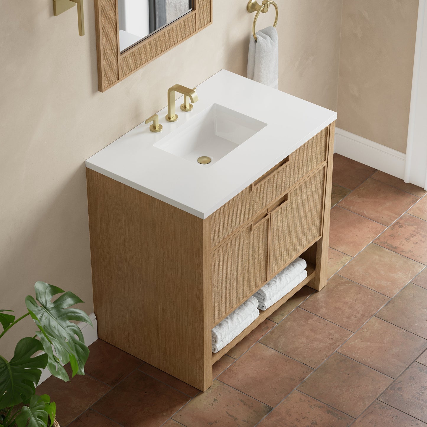 
                  
                    Solene 36" Single Vanity in Seaside Oak Single Bathroom Vanity James Martin Vanities White Zeus Silestone 
                  
                