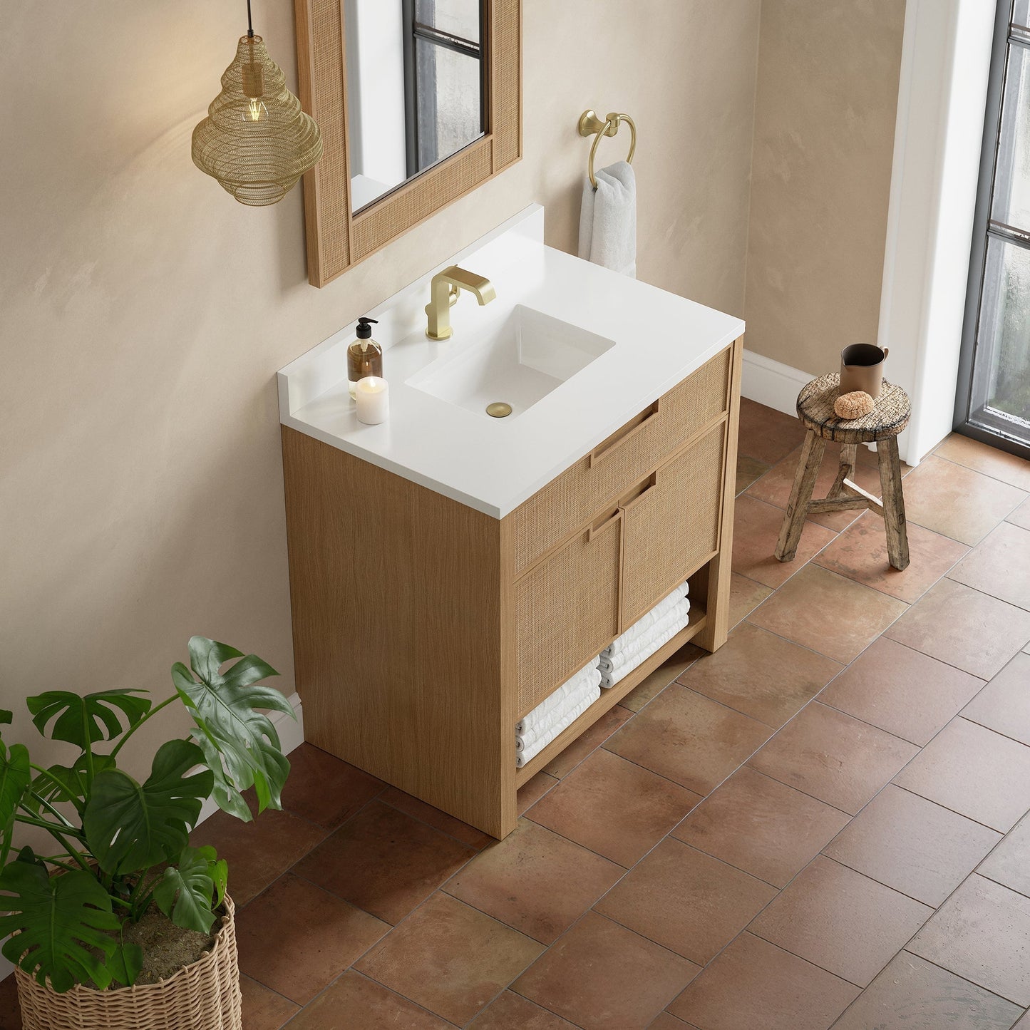 
                  
                    Solene 36" Single Vanity in Seaside Oak Single Bathroom Vanity James Martin Vanities White Zeus Single Hole Faucet Silestone w/Backsplash 
                  
                