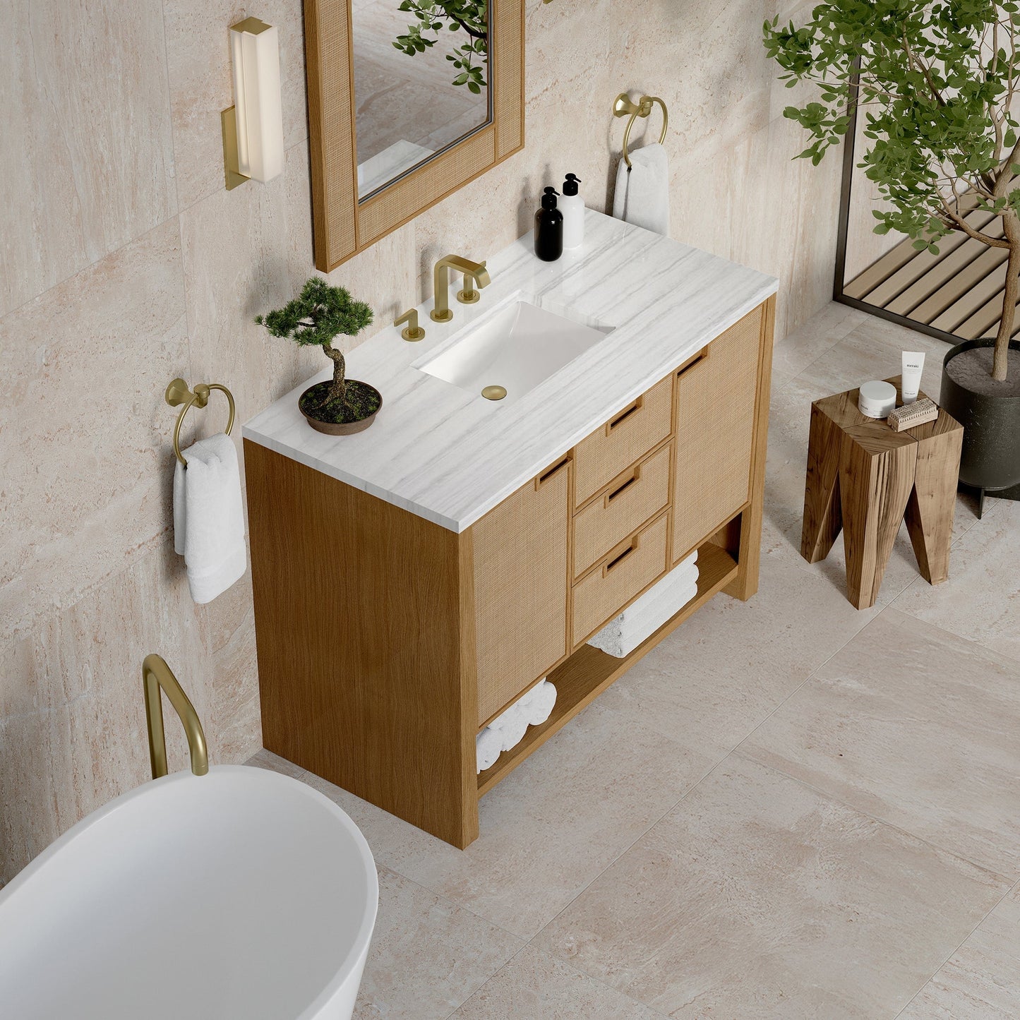 
                  
                    Solene 48" Single Vanity in Seaside Oak Single Bathroom Vanity James Martin Vanities Arctic Fall Solid Surface 
                  
                