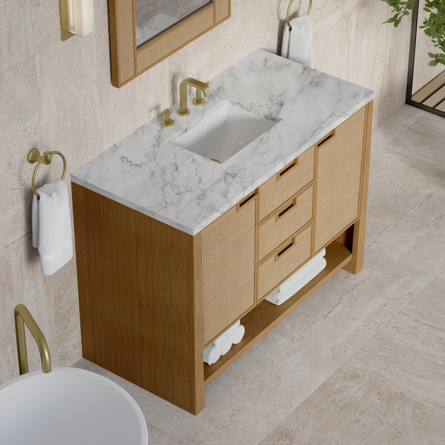 
                  
                    Solene 48" Single Vanity in Seaside Oak Single Bathroom Vanity James Martin Vanities Carrara White Marble 
                  
                